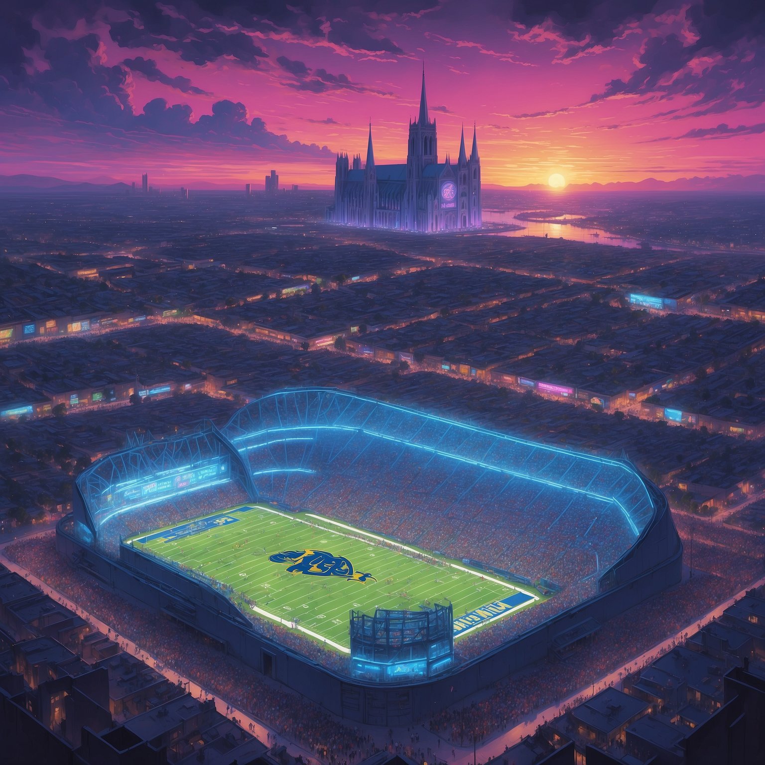 Notre Dame Caucuses With Bracketologists, Requests Papal Veto on Bad Playoff Projections - painting of Notre Dame Fighting Irish football venue