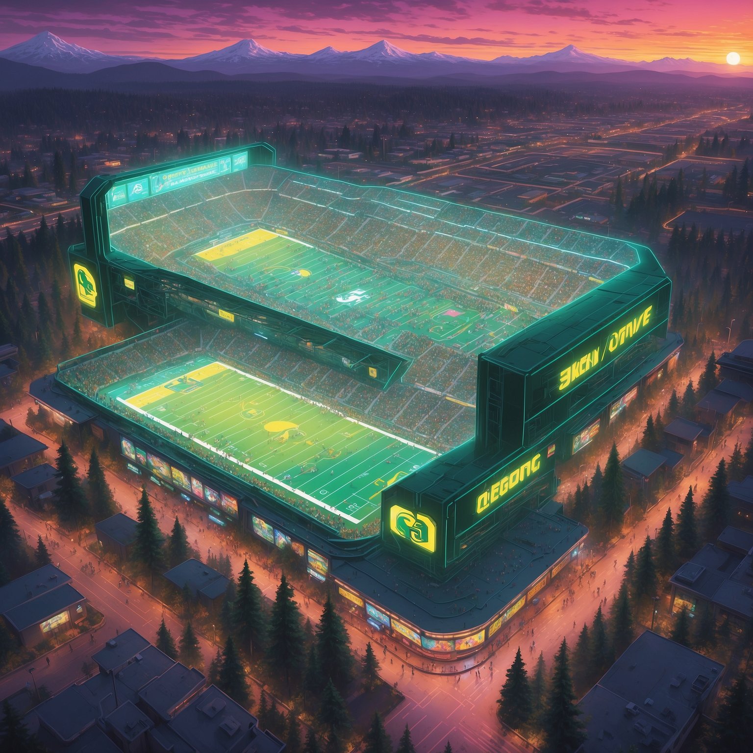 Chad Powers Hurls Hollywood Hype as Oregon’s Quarterback—Fans Still Waiting for Dante Moore - painting of Oregon Ducks football venue