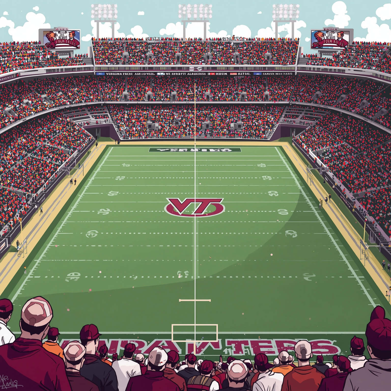 Hokies’ Football Focus and Soccer Stalemate - painting of Virginia Tech Hokies football,soccer venue