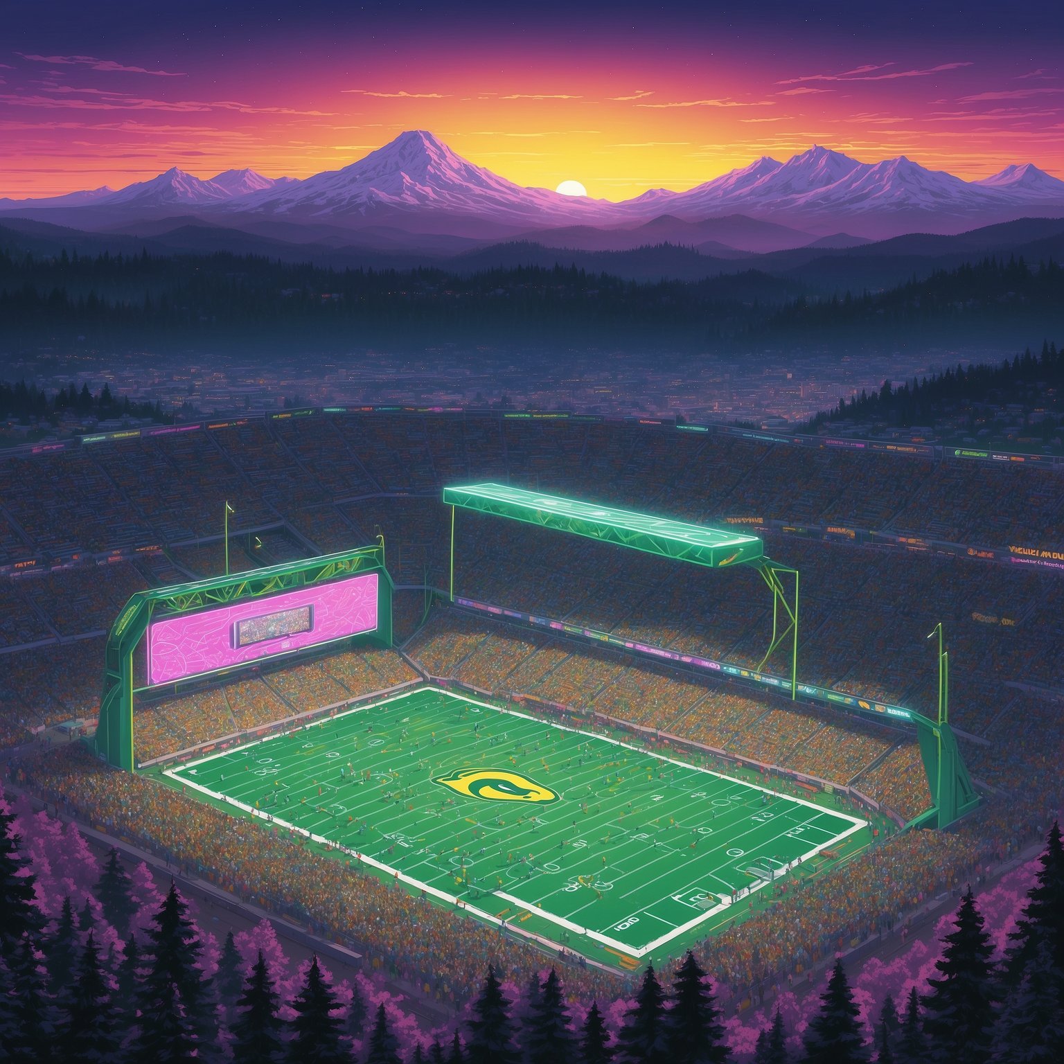 Oregon Ducks Shocked to Learn They’re Still in College Football Playoff Hunt, Plan Spa Day for Bye Week - painting of Oregon Ducks football venue