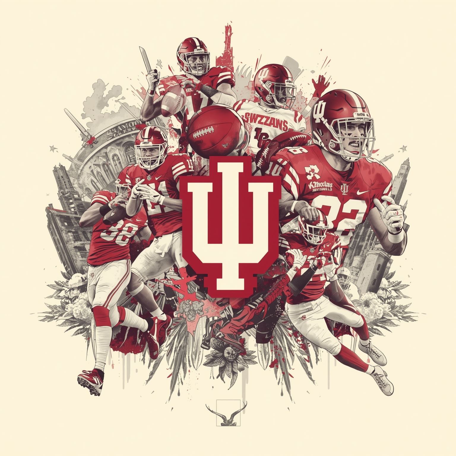 Hoosiers Eye Football Battles and Basketball Comeback - painting of Indiana Hoosiers football,basketball venue