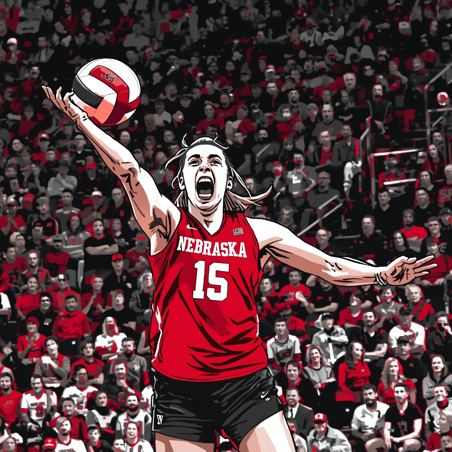 Huskers Sweep Badgers; Wardlow Lights Up Service Line - painting of Nebraska Cornhuskers volleyball venue