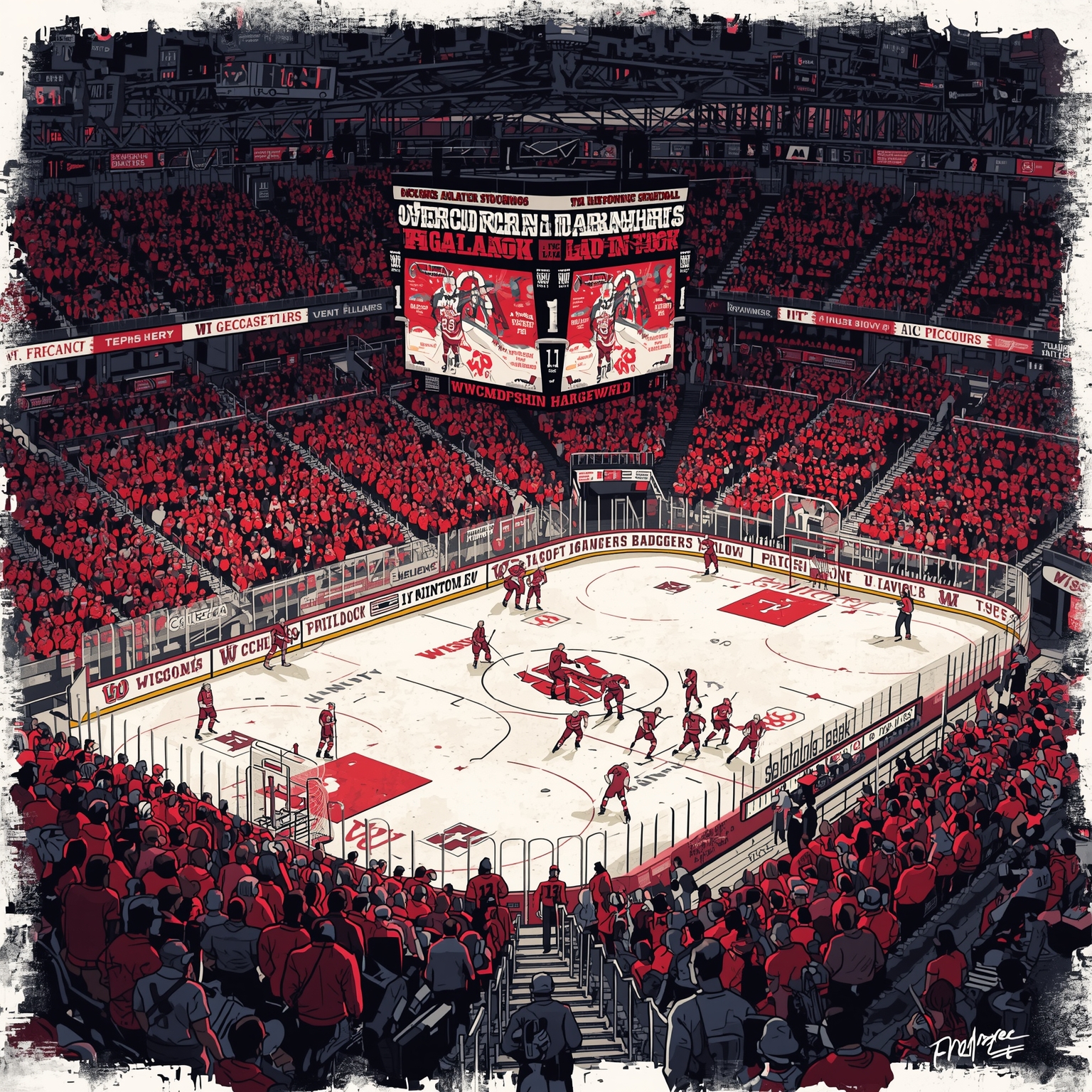 Badgers’ Hockey Surge and Hoop Hopes Ignited - painting of Wisconsin Badgers basketball, hockey venue