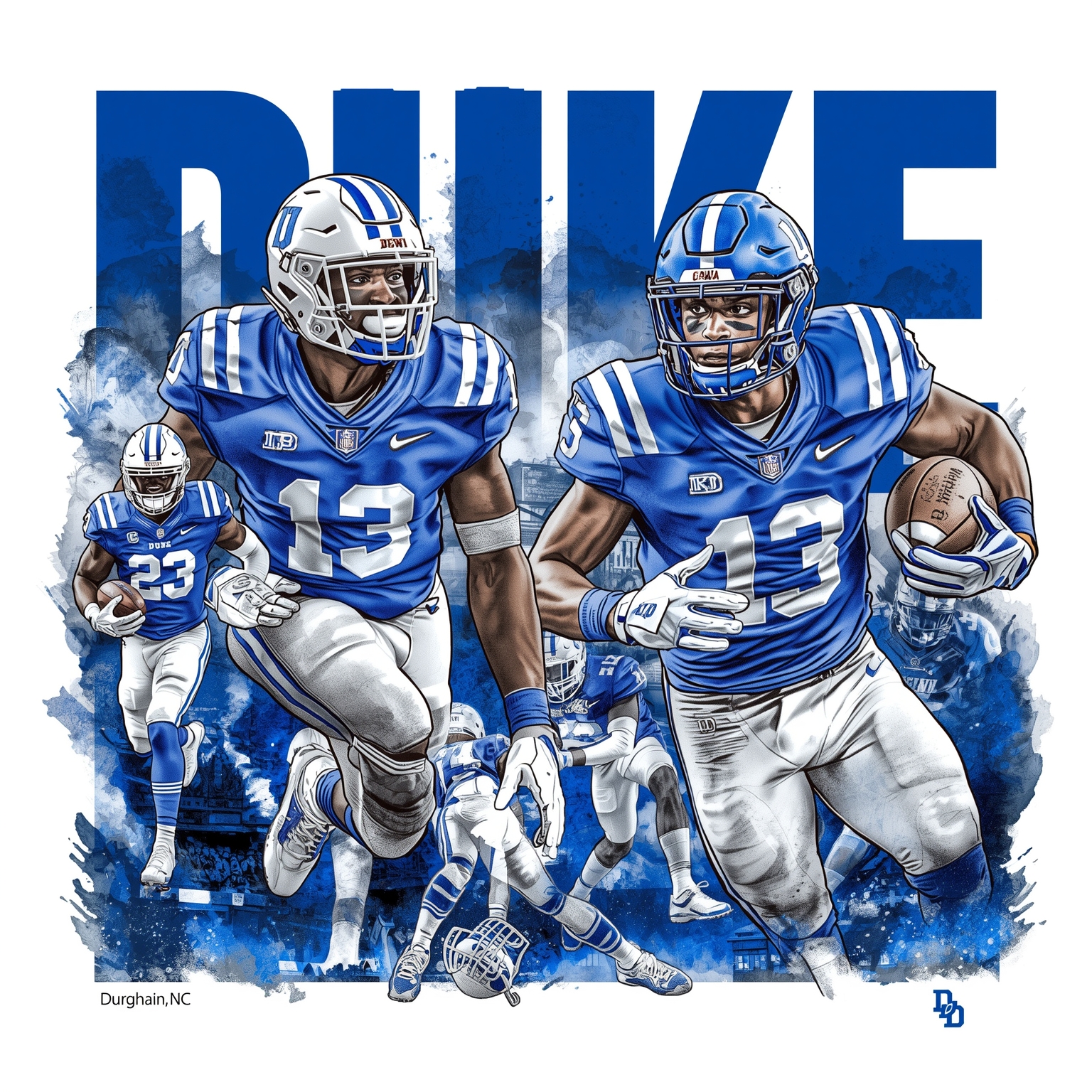 Duke’s Must-Win Football Tune-Up & Top Hoops Targets - painting of Duke Blue Devils football, basketball venue