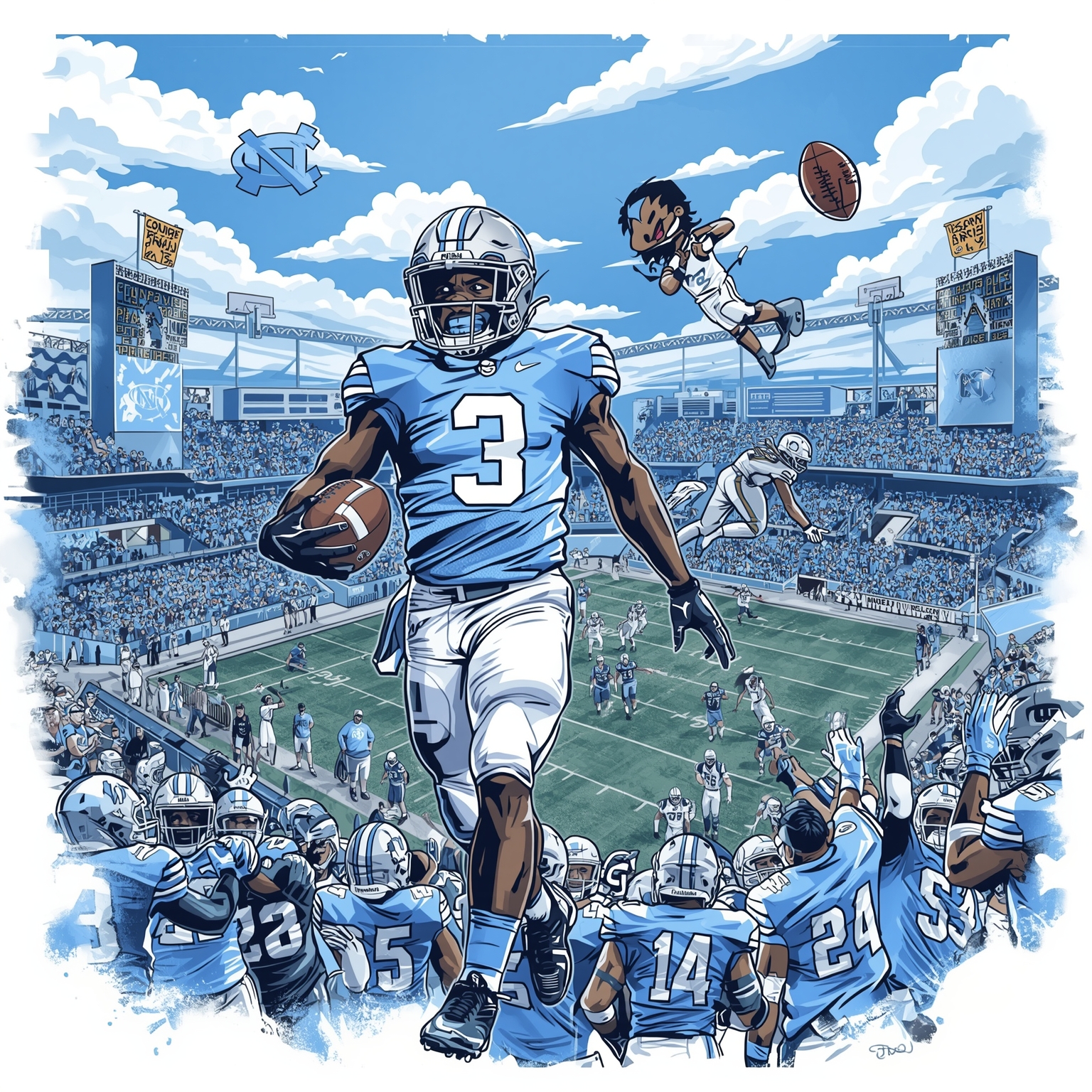 Tar Heels: Decommit Drama & Epic Freshman Duel - painting of North Carolina Tar Heels football,basketball venue