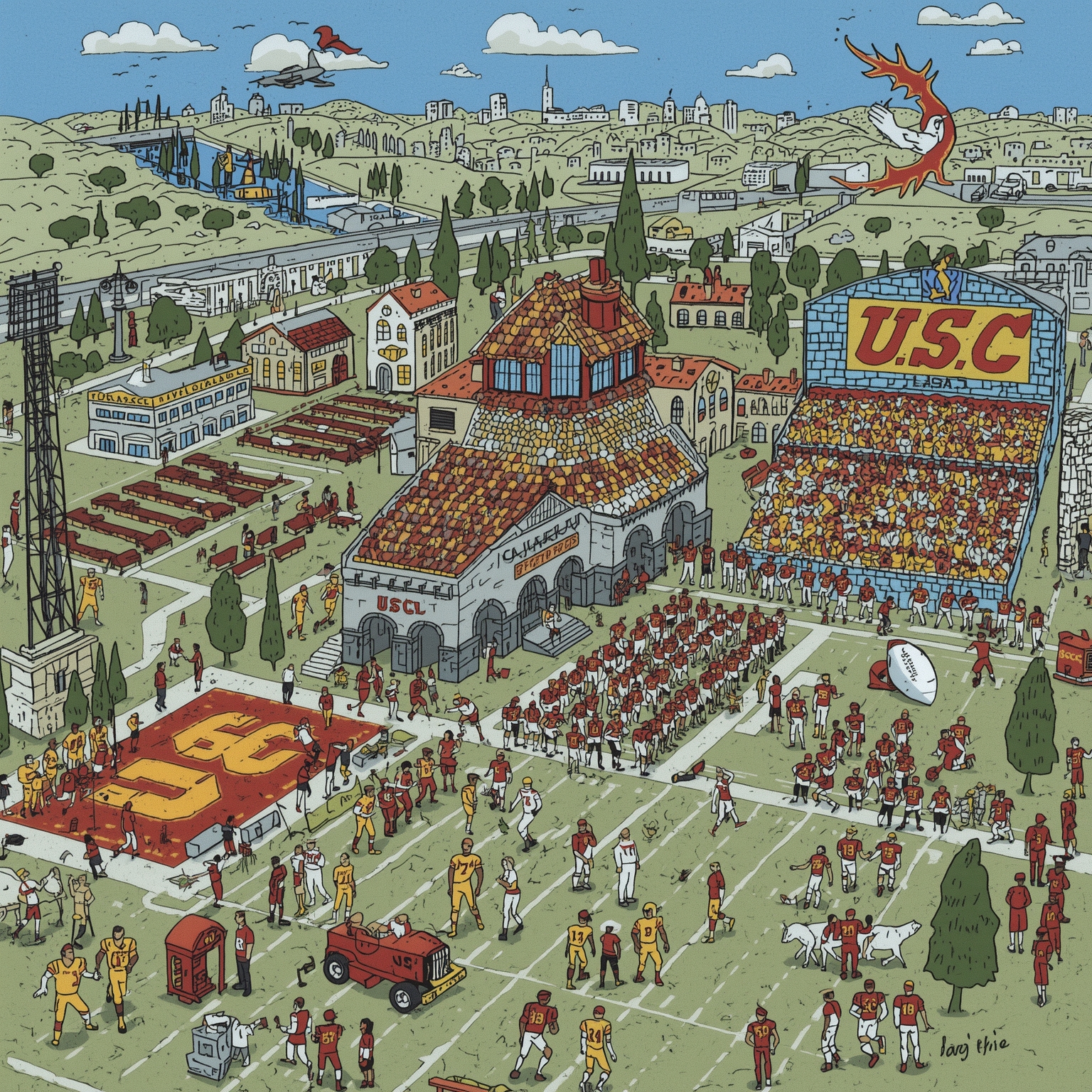 USC Trojans: Analytics, Playoff Odds and Heisman Hopes - painting of USC Trojans football venue