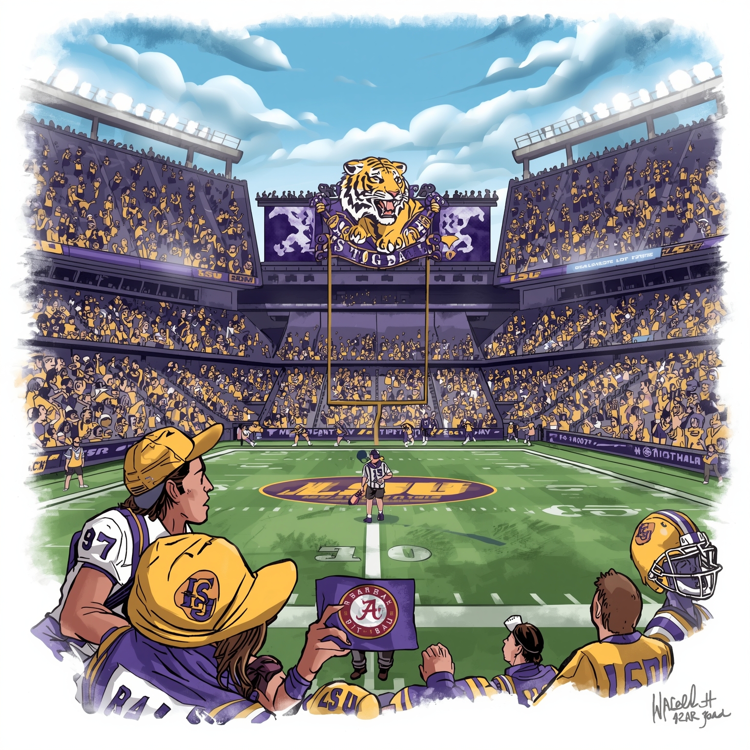 LSU Coaching Drama and Bama Beatdown Prophecy - painting of LSU Tigers football venue