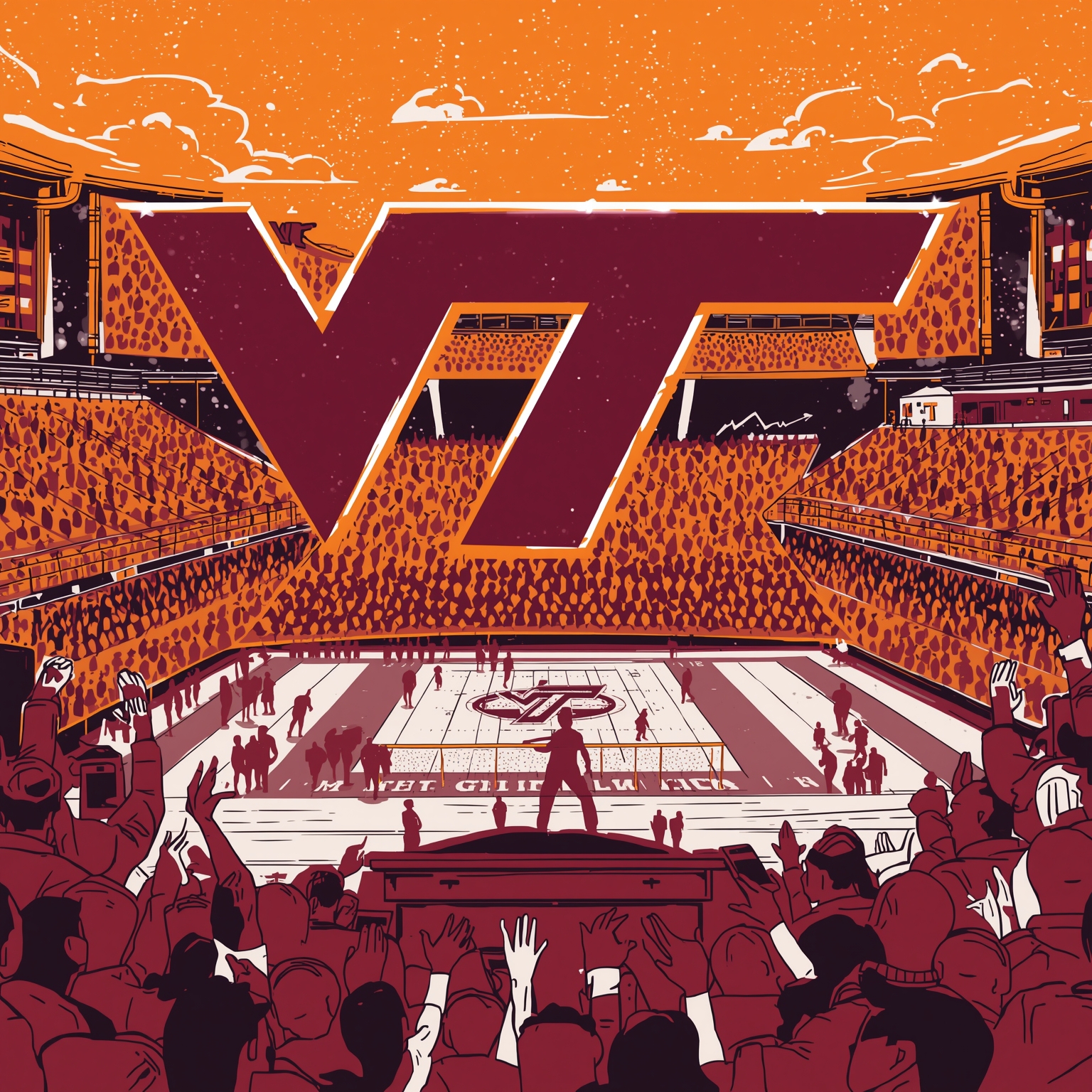 Hokies’ ‘Wait-and-See’ Football Moment - painting of Virginia Tech Hokies football venue
