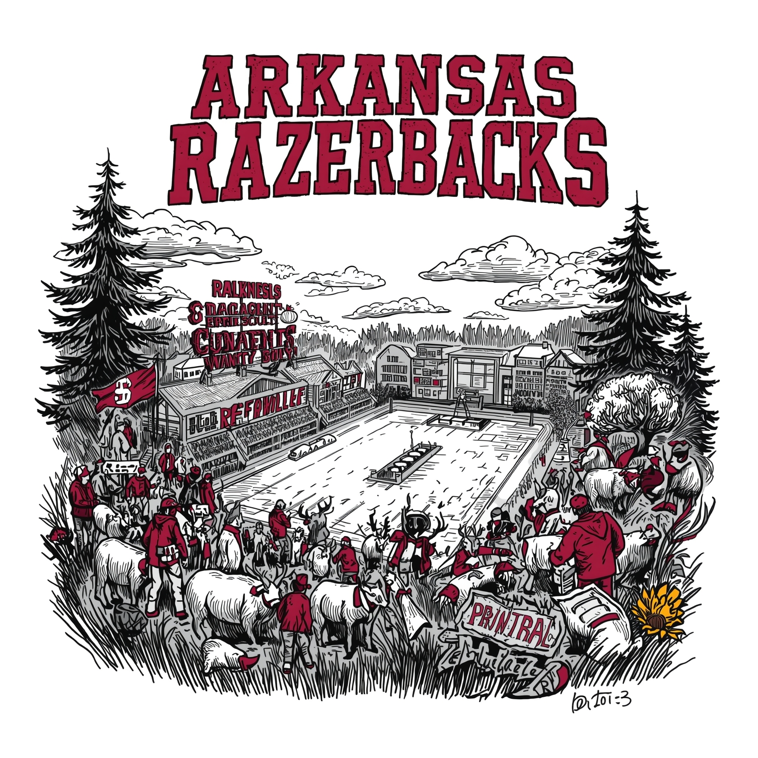 Arkansas Rituals: Deer Hunts & Razorback Viewing - painting of Arkansas Razorbacks football venue