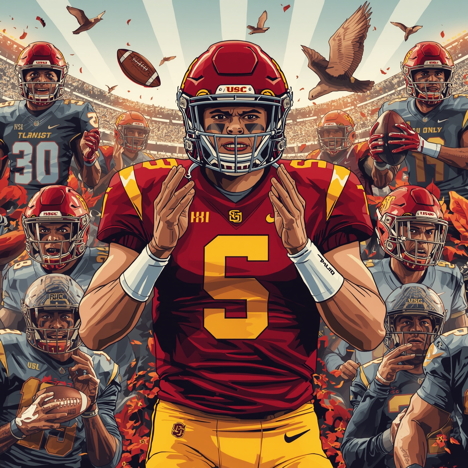 USC After Northwestern: Rumors, Matchups & QB Heroics - painting of USC Trojans football venue