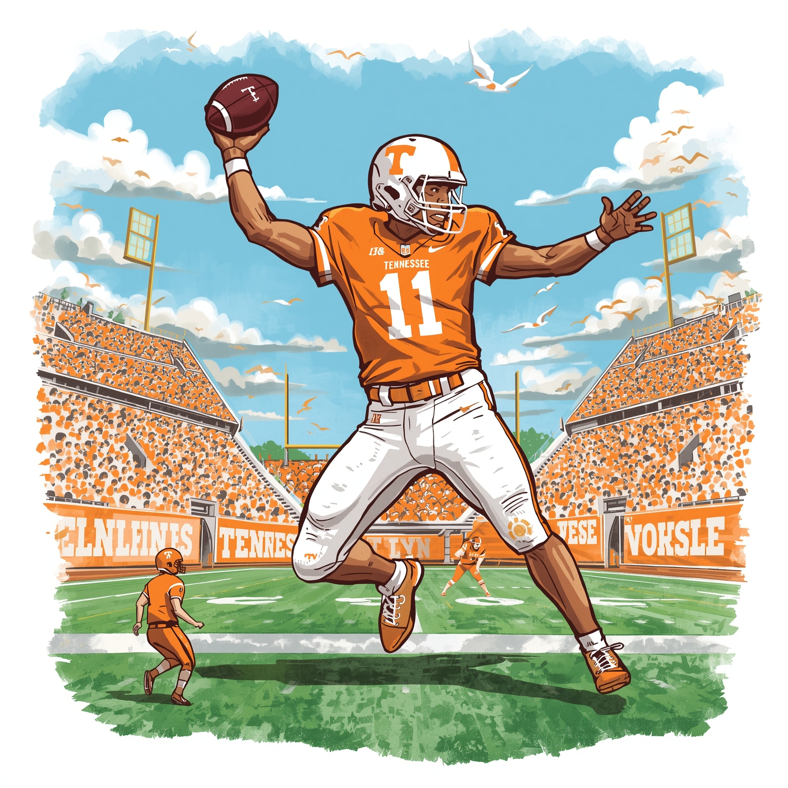 Vitello's Big League Leap and Vols' Showdown - painting of Tennessee Volunteers football, baseball venue