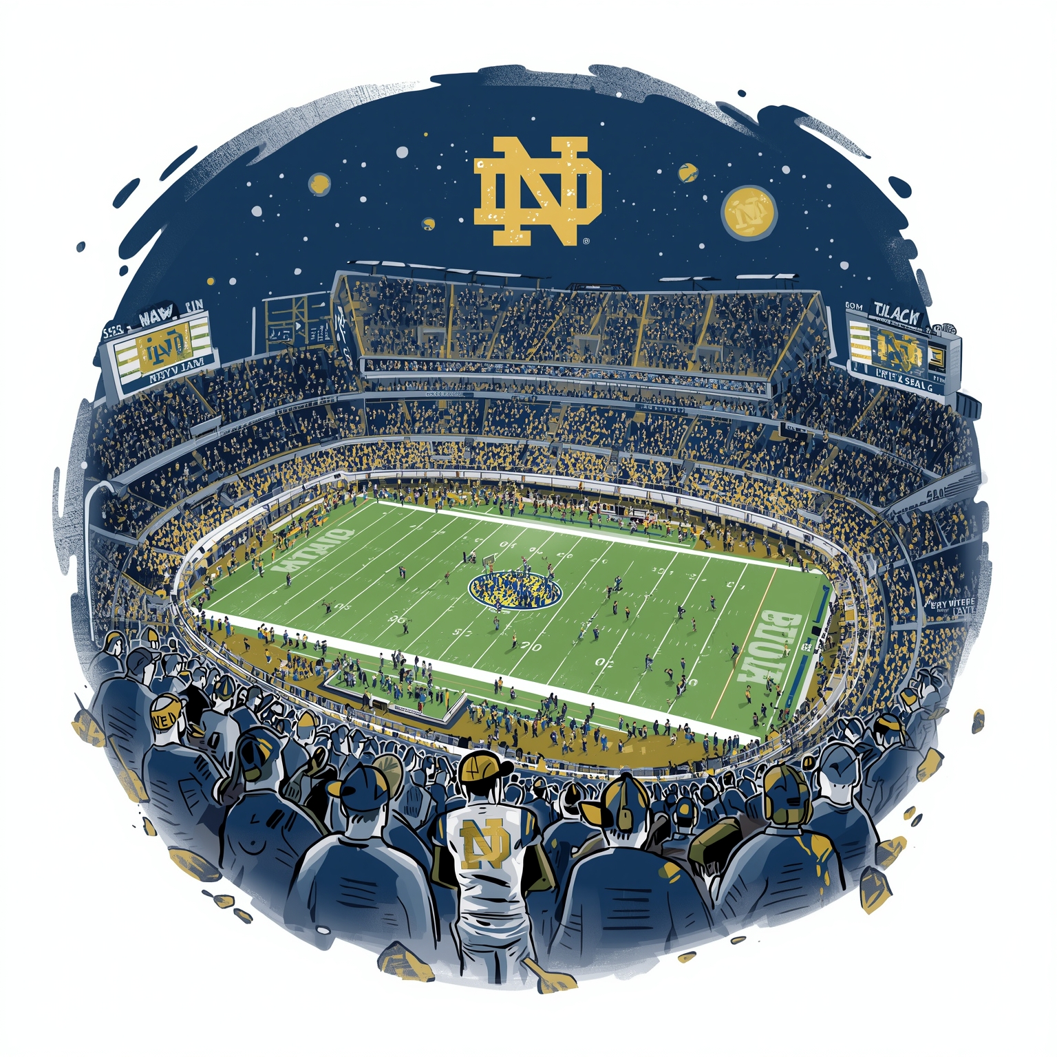 Notre Dame’s Navy Night: Easy Win & Key Takeaways - painting of Notre Dame Fighting Irish football venue