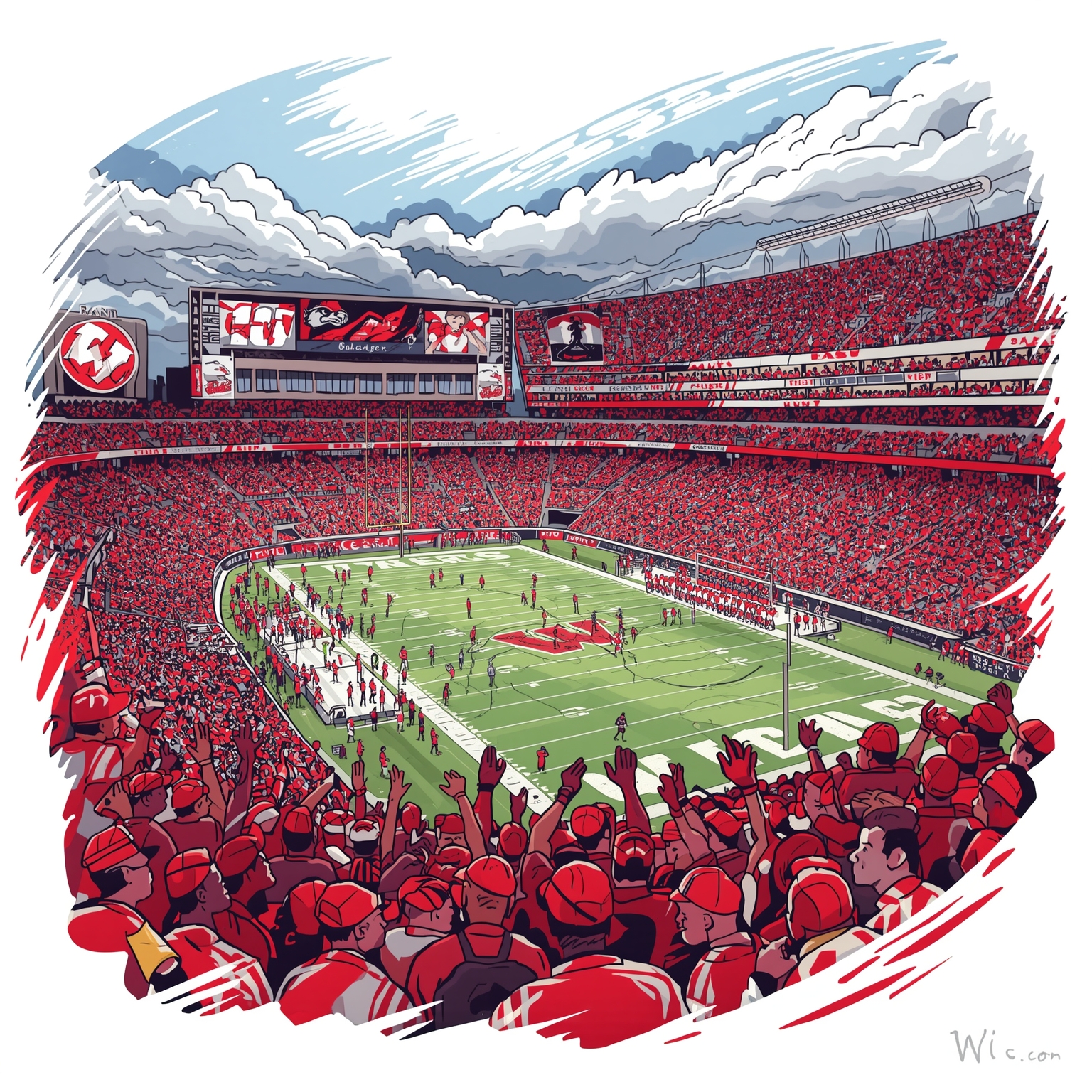 Badgers O-Line Finds Footing, Hoops Climb in AP Poll - painting of Wisconsin Badgers football, basketball venue
