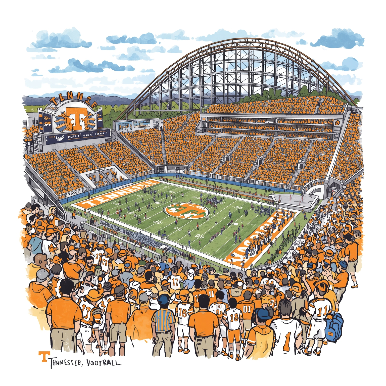 Tennessee's Rollercoaster Start: Ranks Drop, Recruits Rule - painting of Tennessee Volunteers basketball, football venue