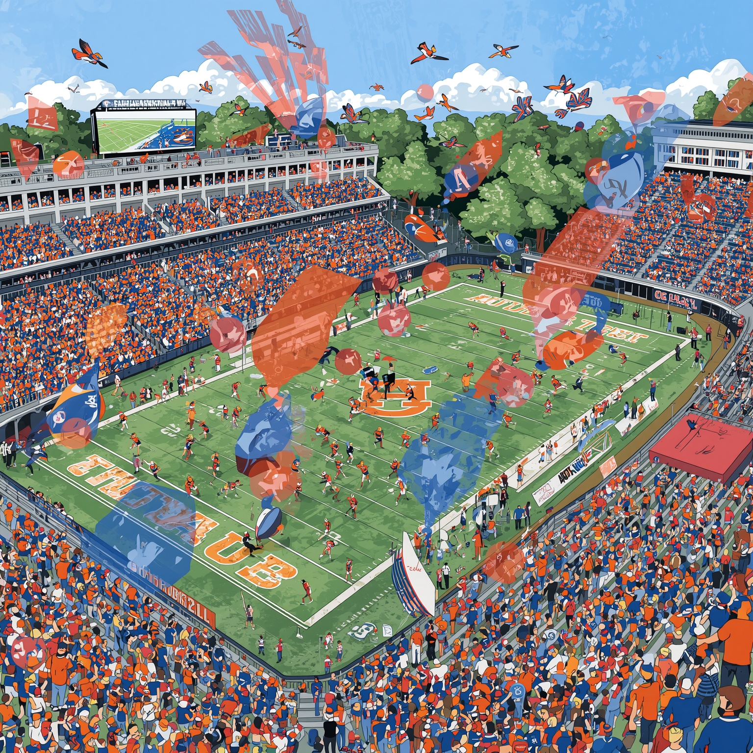 Auburn Tigers Ride Highs and Lows in Hoops and Gridiron - painting of Auburn Tigers football,basketball venue