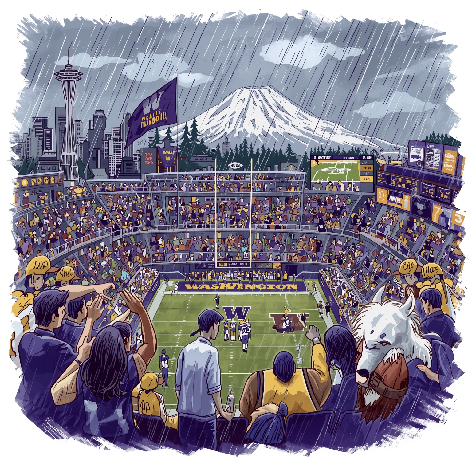 Washington Football: Punts, Rumors, and Rain - painting of Washington Huskies football venue