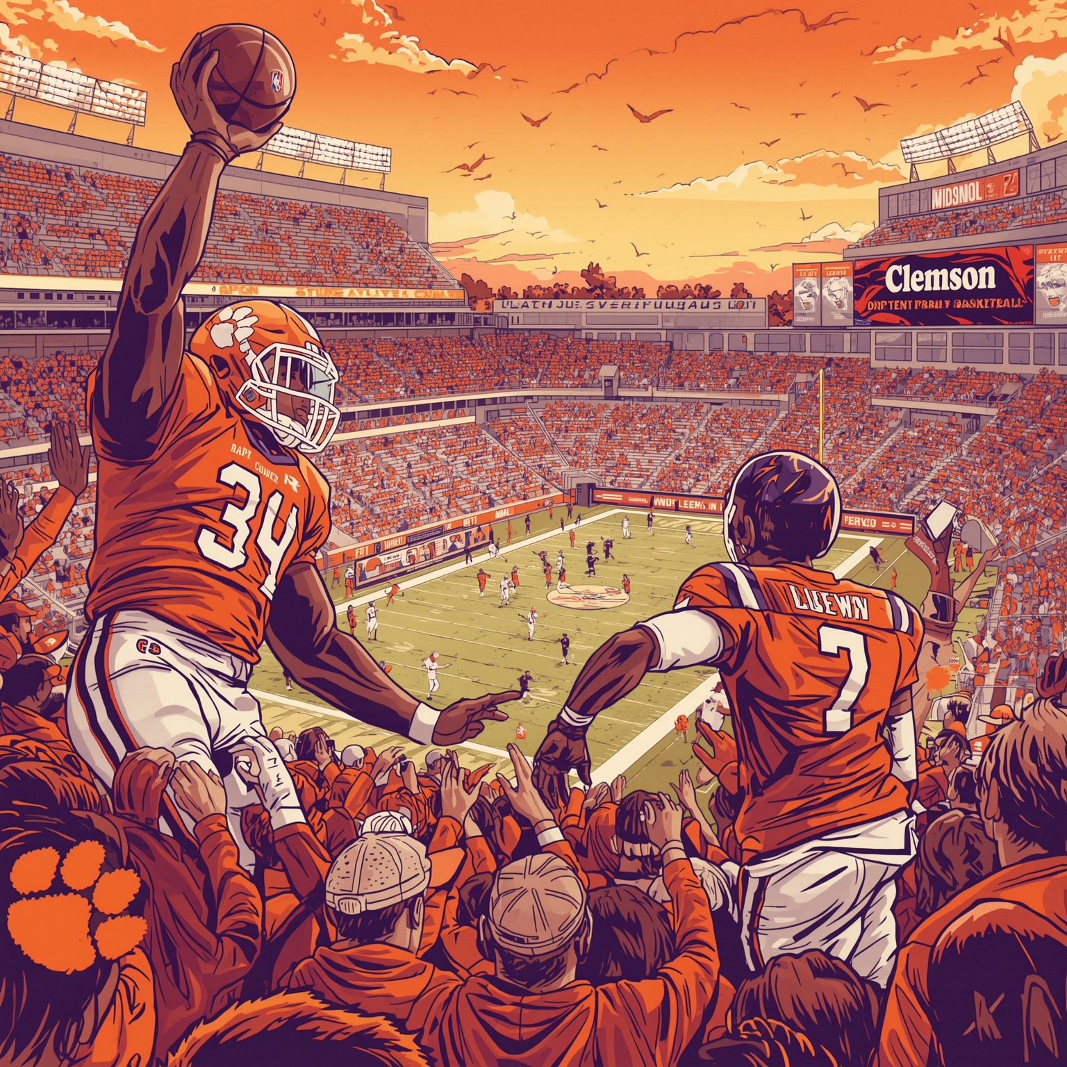 Clemson’s Cross-Sport Showdown and NBA Send-Off - painting of Clemson Tigers football, basketball venue