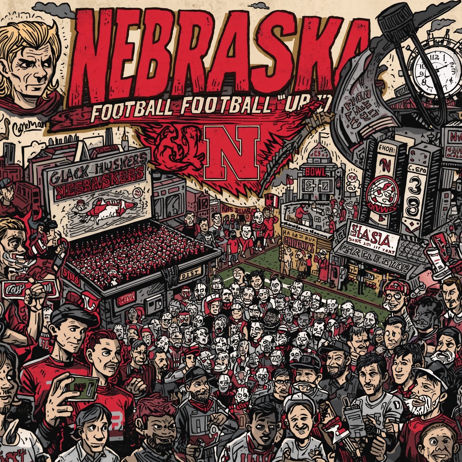 Husker Heisman Hype and Bowl Destination - painting of Nebraska Cornhuskers football venue