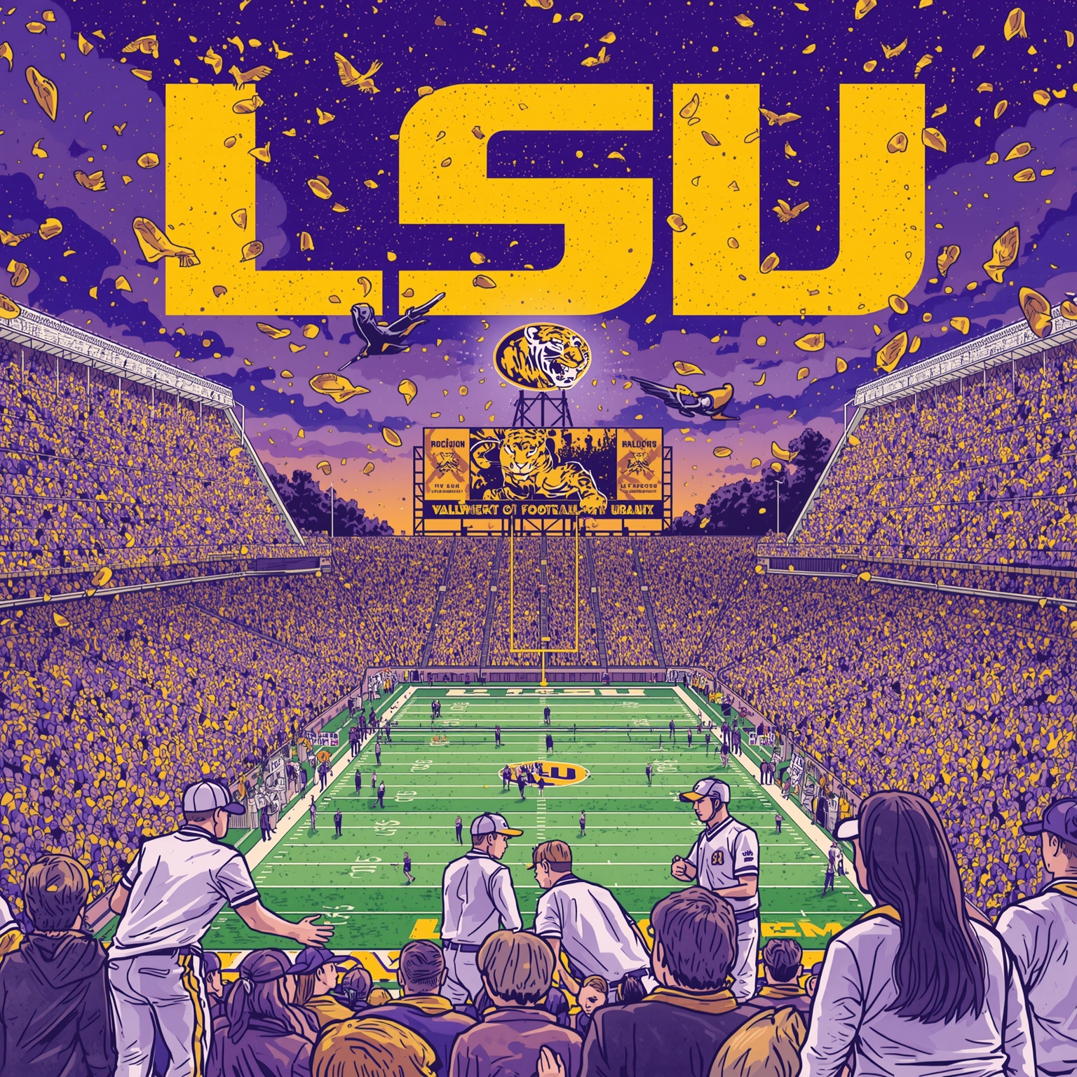 LSU Coaching Chaos: Candidates, Firings, and Fumbles - painting of LSU Tigers football venue