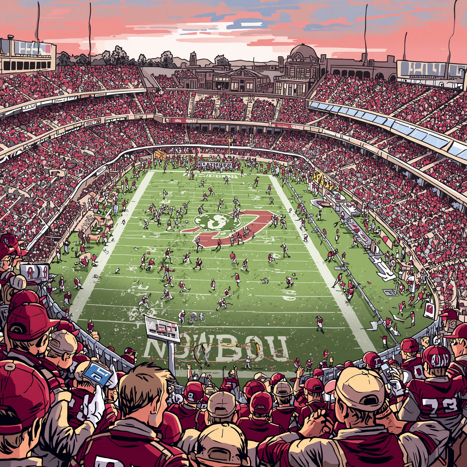 Oklahoma Defense’s Red Zone Armageddon - painting of Oklahoma Sooners football venue