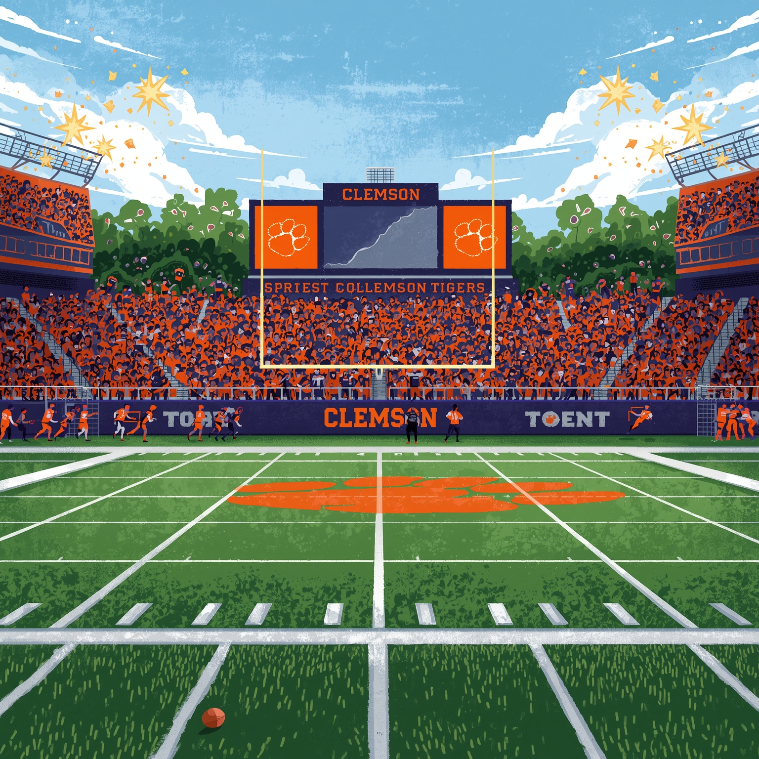Clemson’s Gritty Triumph Sparks Seasonal Revival - painting of Clemson Tigers football venue