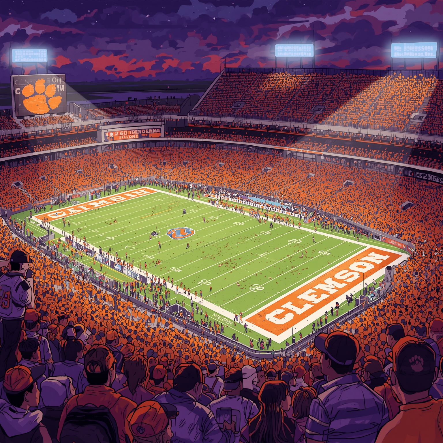Clemson Drama: Sideline Secrets and Star-Flips - painting of Clemson Tigers football venue