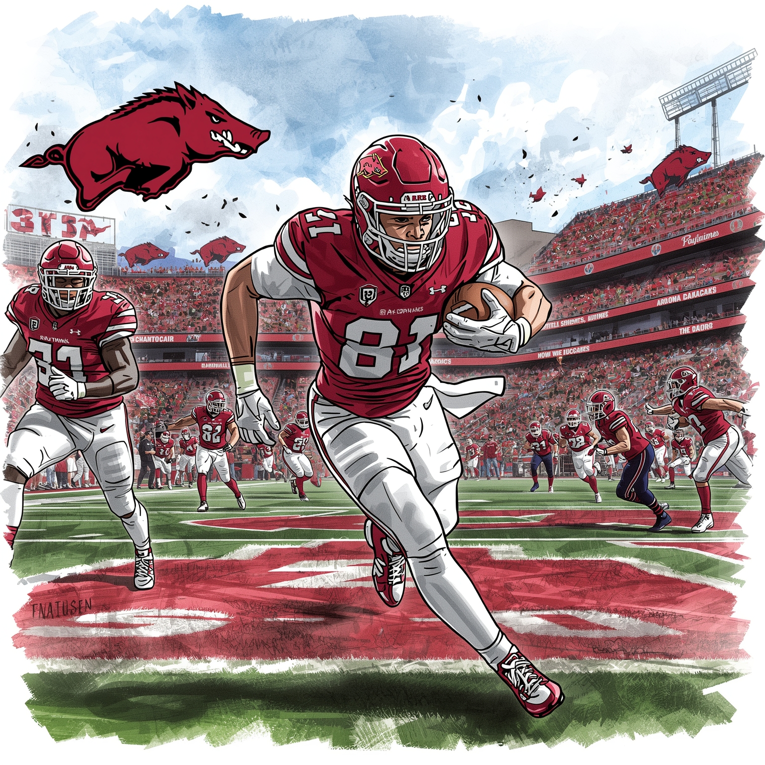 Arkansas' Penalty-Plagued Collapse Costs Them Win - painting of Arkansas Razorbacks football venue