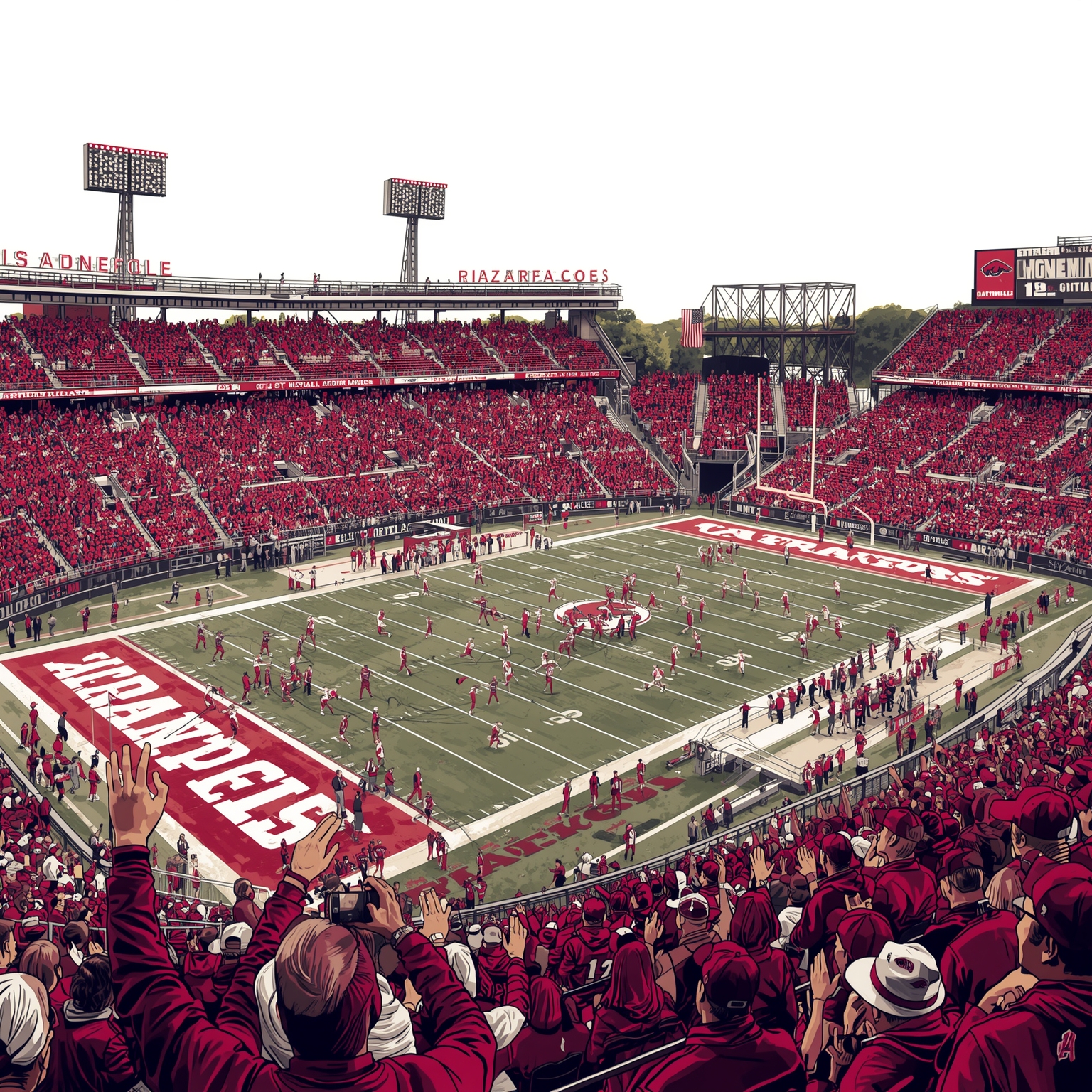 Youthful Hogs, Fan Therapy, Creative Close-Game Losses - painting of Arkansas Razorbacks football, basketball venue