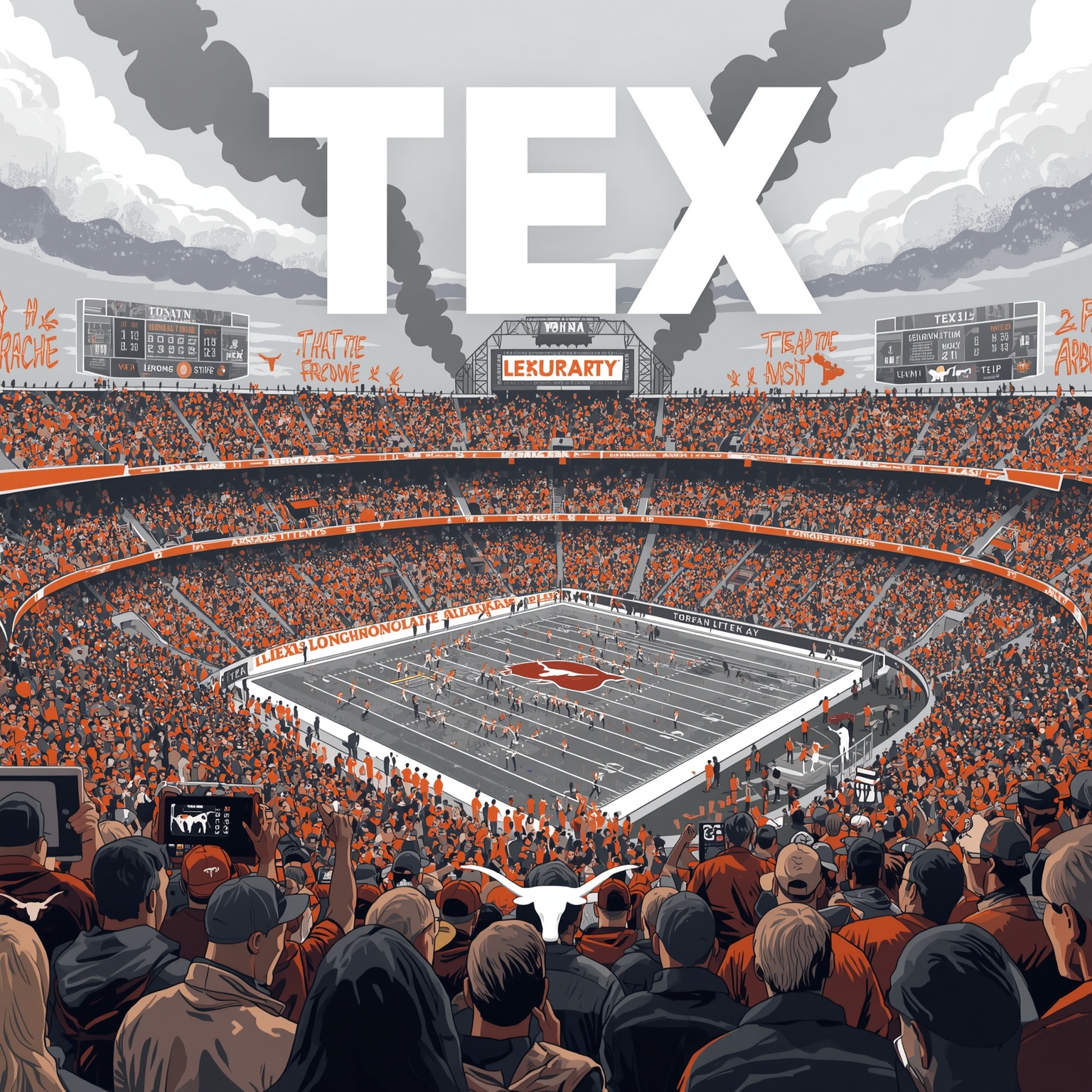 Longhorns Keep Spirits High, Warn of 'Scary' Arkansas Clash - painting of Texas Longhorns football venue