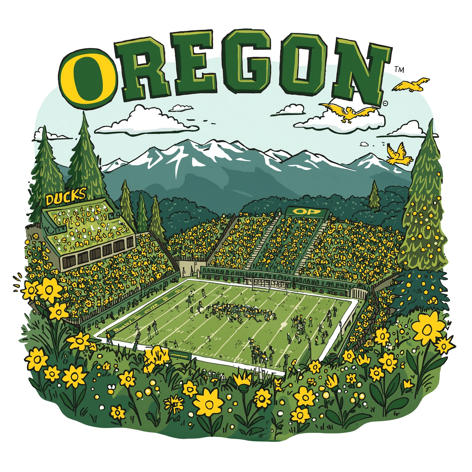 Oregon Ducks: Analytics Triumphs and Kickoff Drama - painting of Oregon Ducks football venue