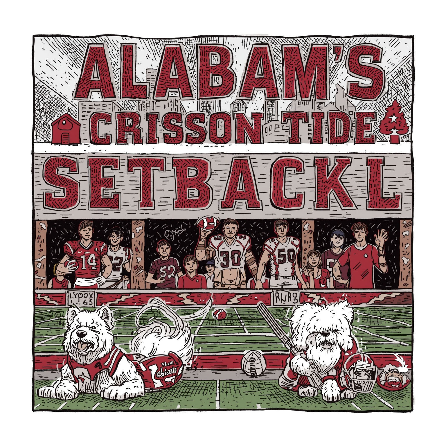Alabama’s Setbacks: Football Focus & Hoops Injury - painting of Alabama Crimson Tide football,basketball venue