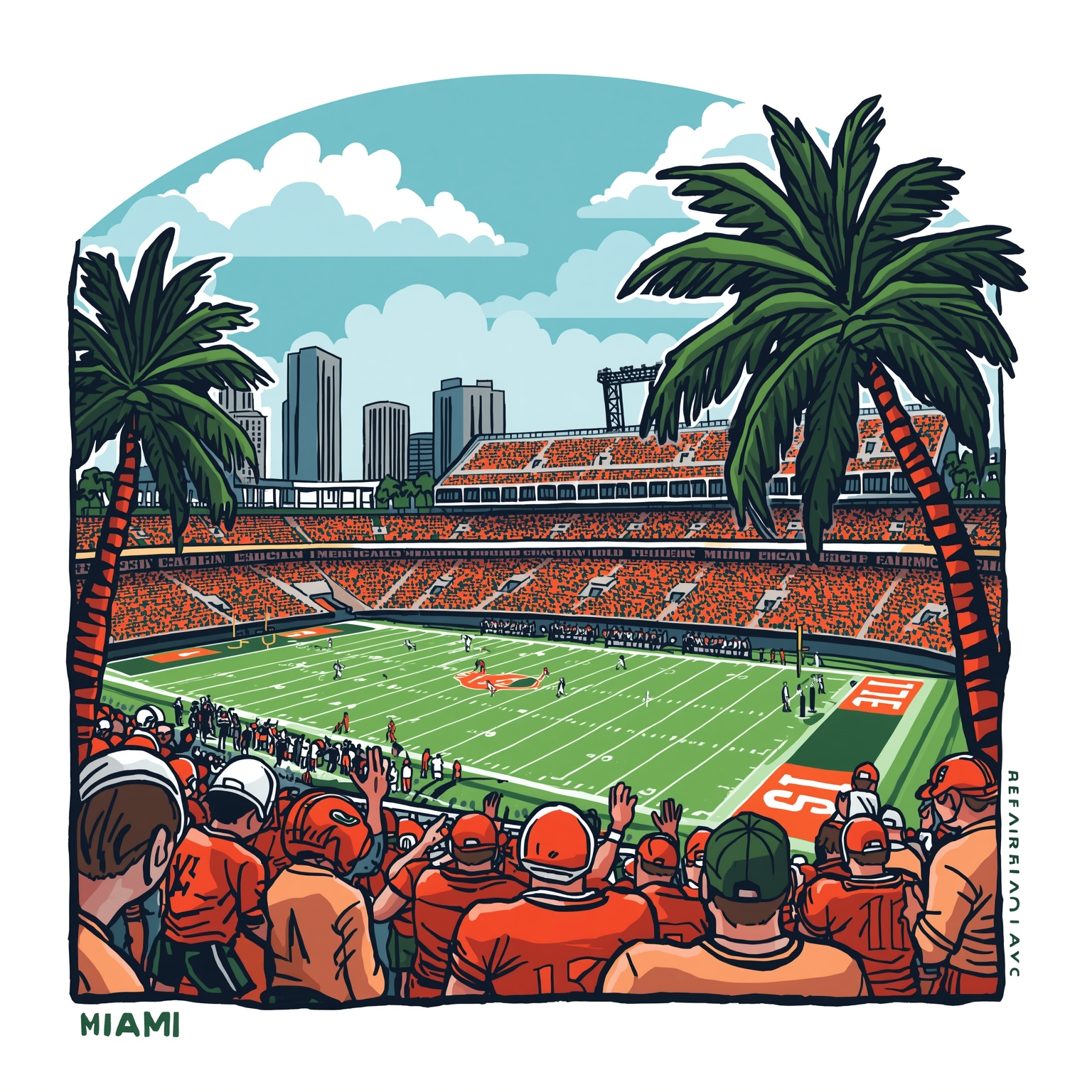 Miami Hurricanes: CFP Slide Meets Leslie Award Watch - painting of Miami Hurricanes football,basketball venue