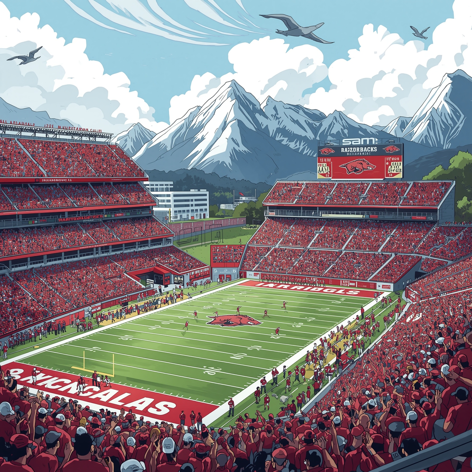 From Arch Manning Drama to Razorbacks' Winthrop Woes - painting of Arkansas Razorbacks football,basketball venue