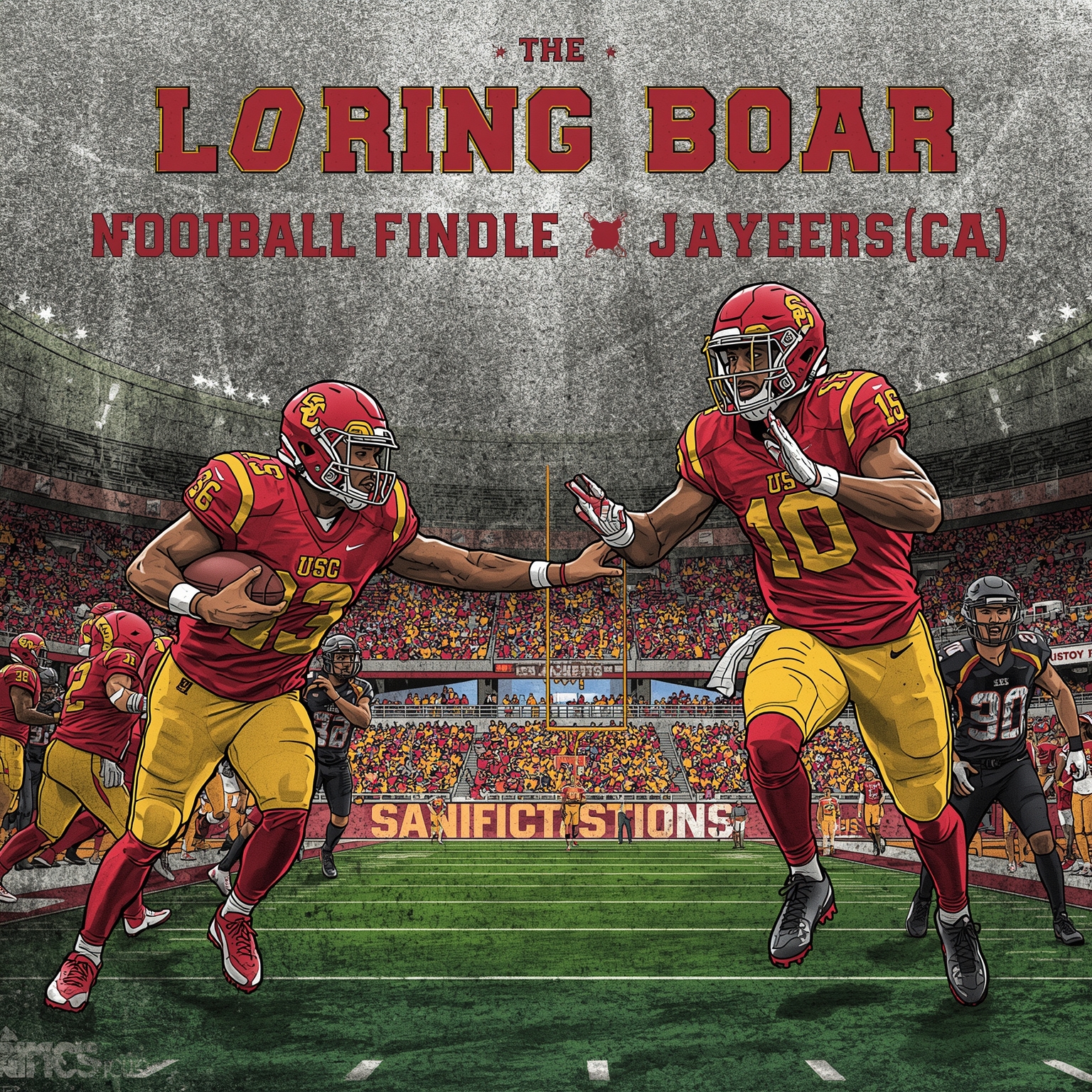 USC’s Rising Stars: From Boobie Feaster to Jayden Maiava - painting of USC Trojans football venue