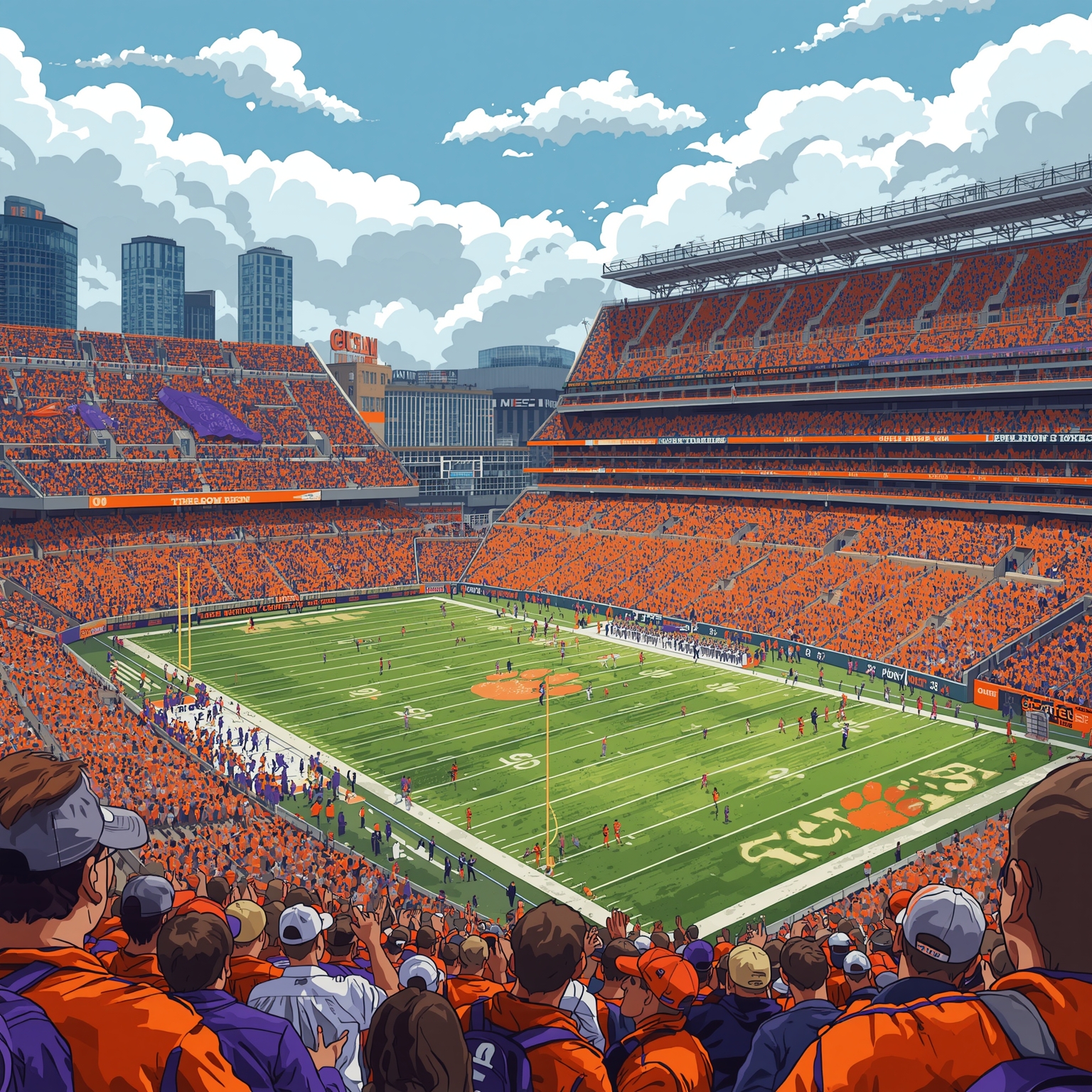 Clemson’s Linemen Bonds and Court Challenges - painting of Clemson Tigers football,basketball venue