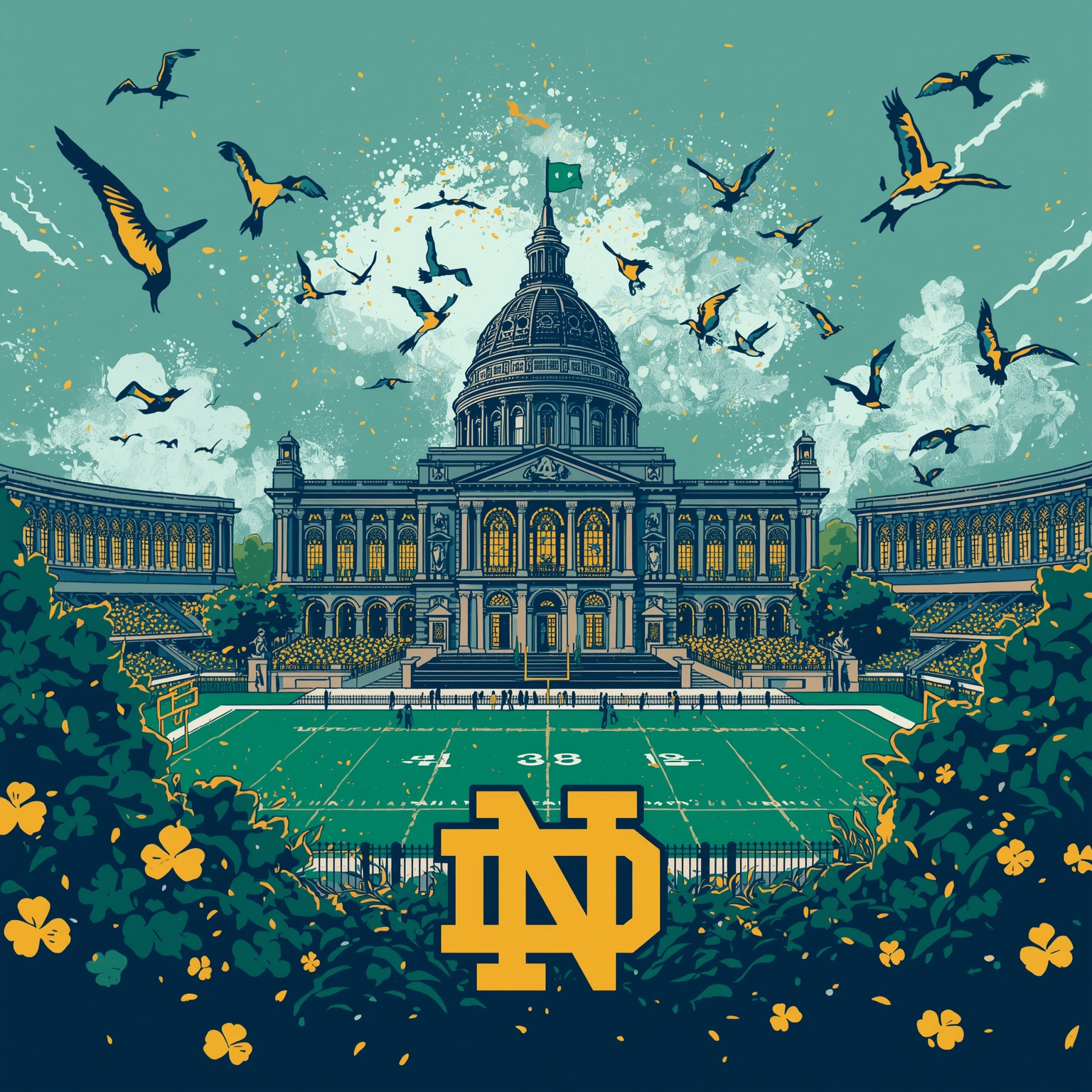 Weekend Irish Showdowns: TV Guide and Ranking Drama - painting of Notre Dame Fighting Irish football venue