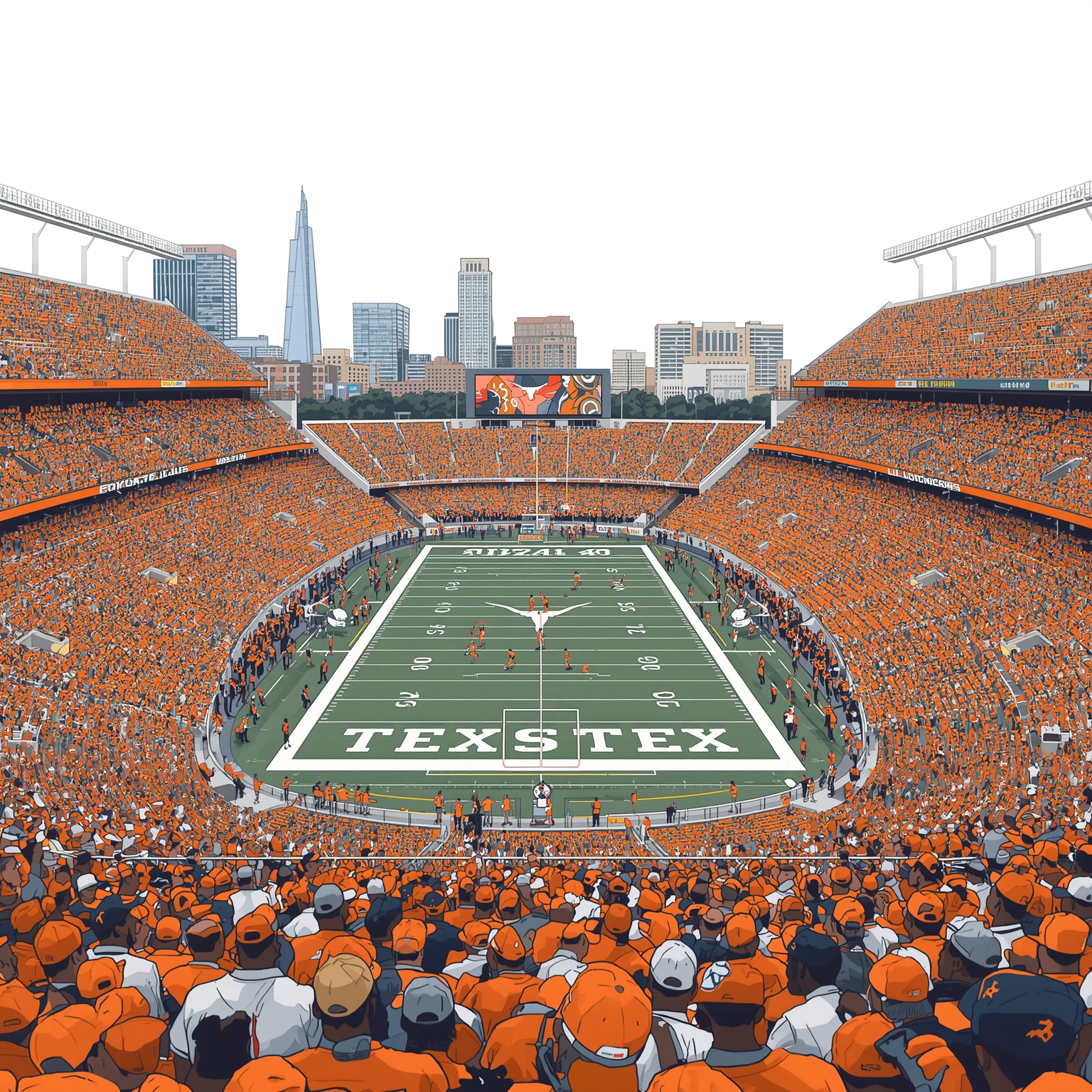 Texas Longhorns vs. Arkansas: Upset Risks, Stats & Recruits - painting of Texas Longhorns football venue