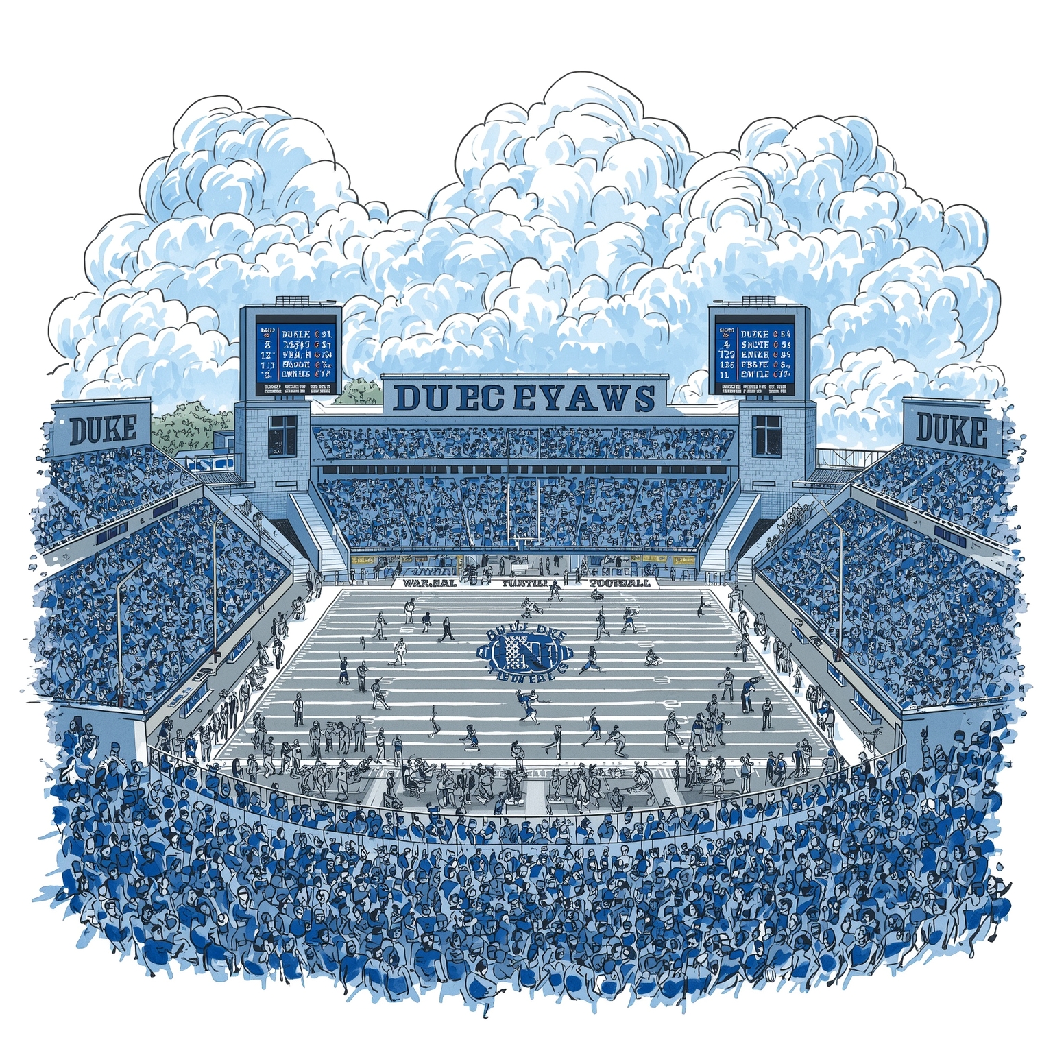Duke vs. UNC: A Rivalry Rebooted - painting of Duke Blue Devils football venue
