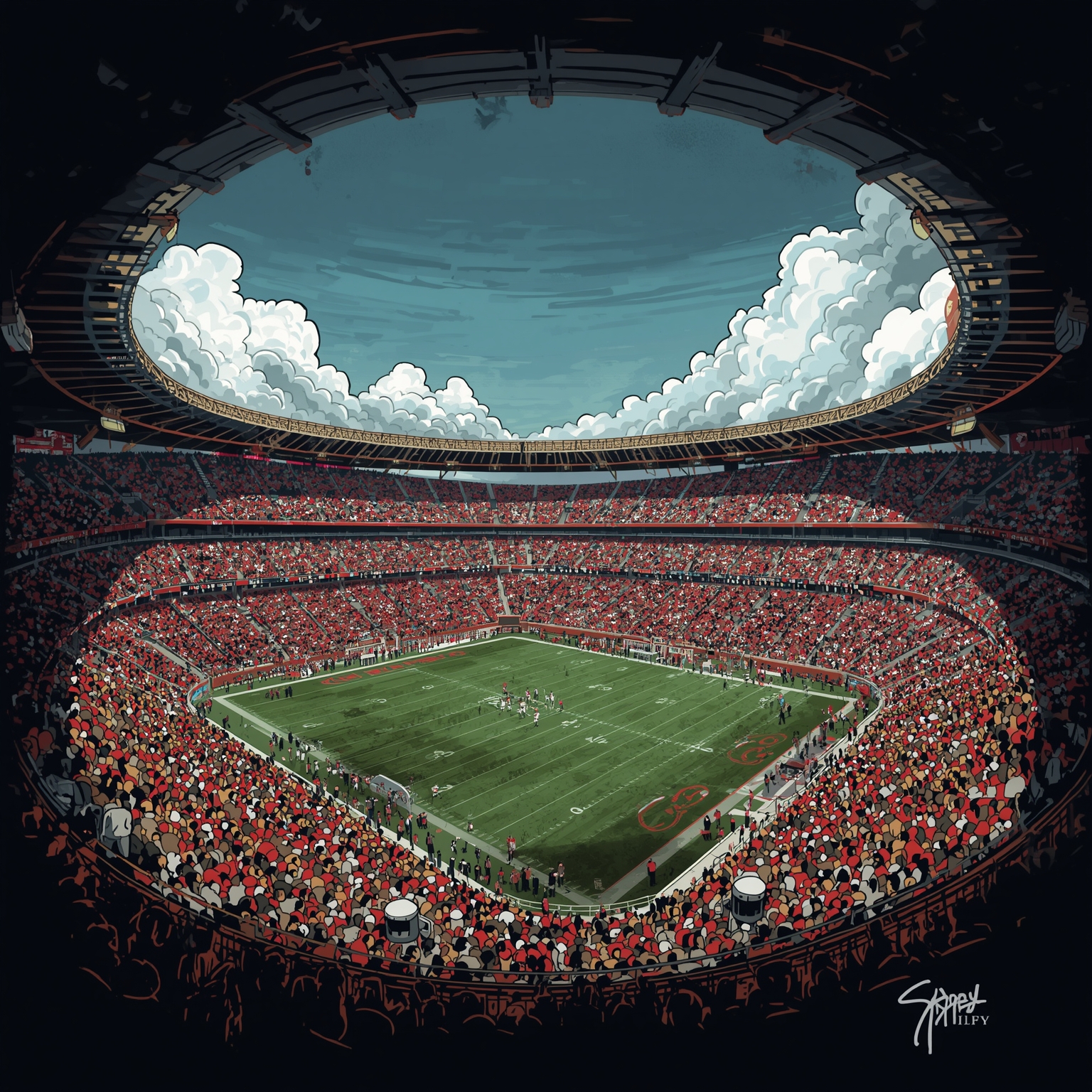 Senior-Day Spectacle: Stockton's Walk, Halftime Win - painting of Georgia Bulldogs football venue