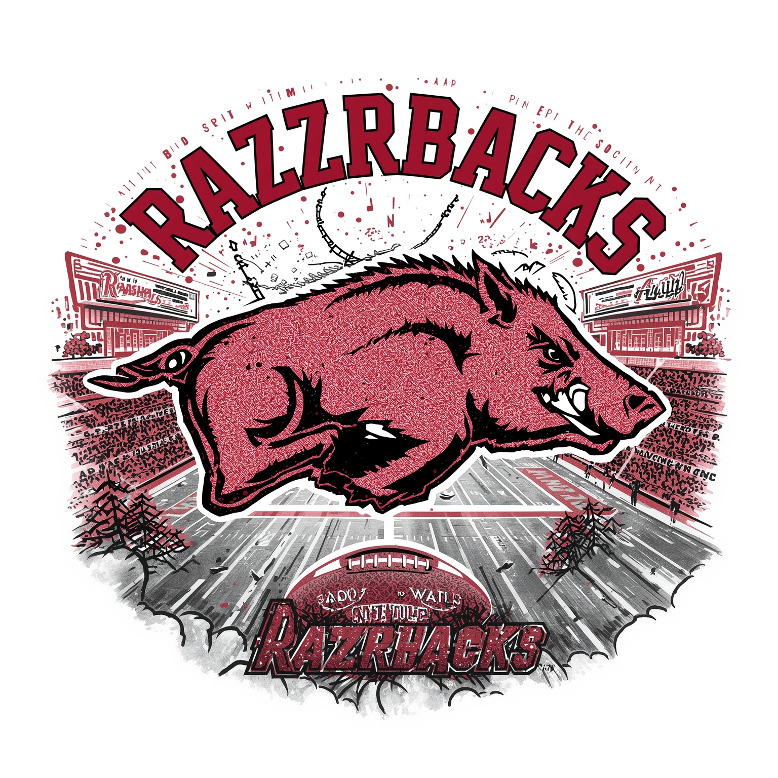 Razorbacks Rivalry and College Football Weekend - painting of Arkansas Razorbacks football venue