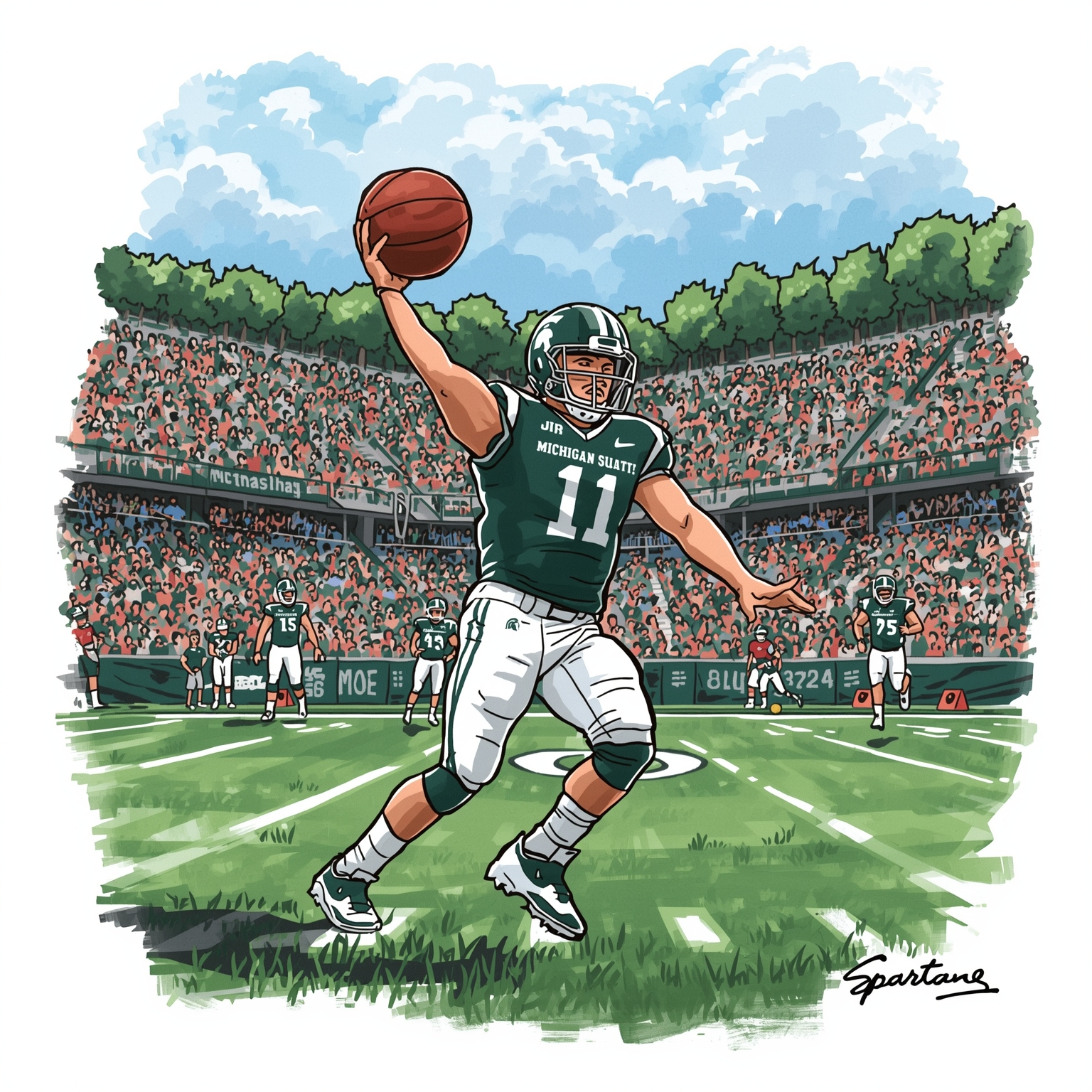Spartans’ Hoop Surge and Coach Smith’s Job Jitters - painting of Michigan State Spartans football,basketball venue