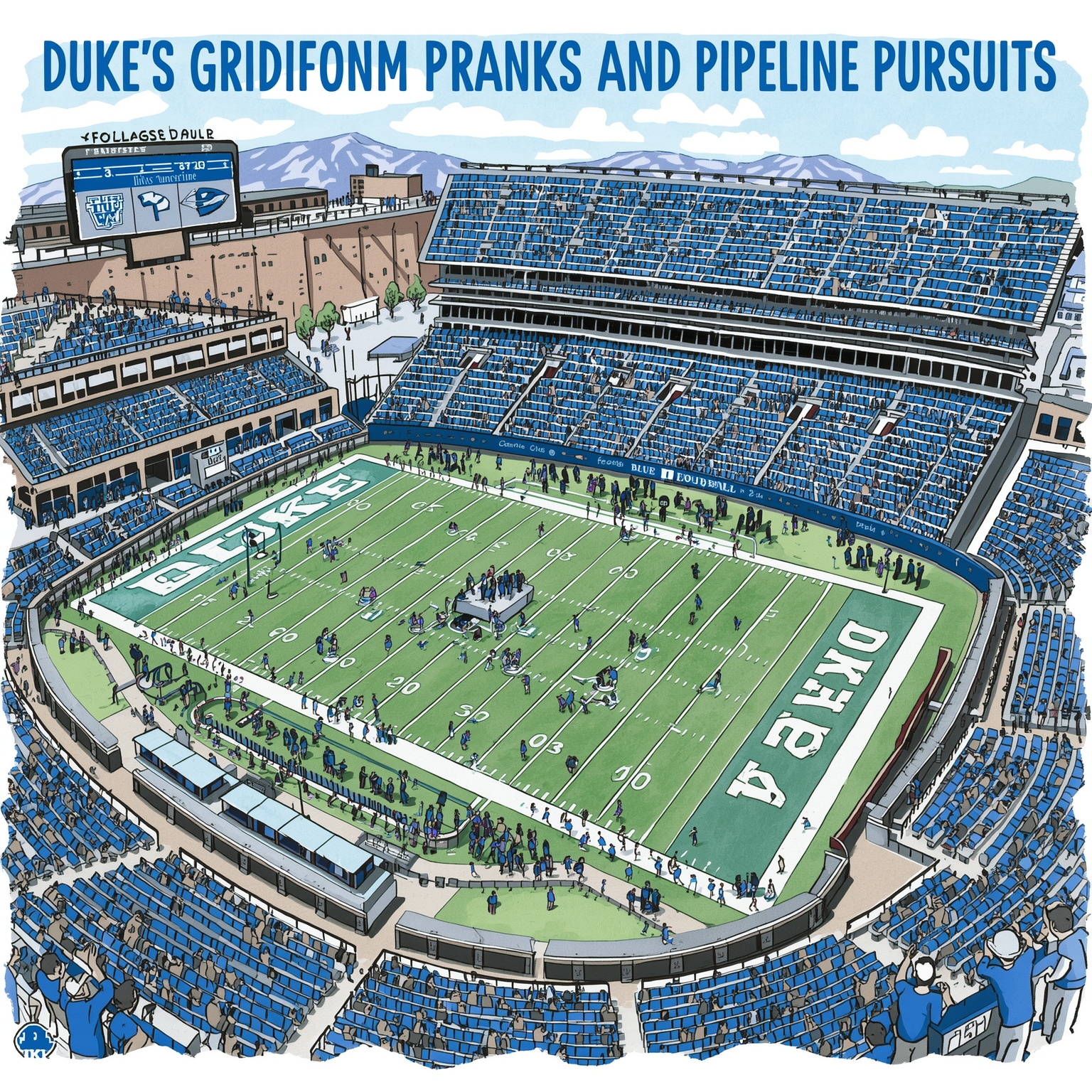 Duke’s Gridiron Pranks and Pipeline Pursuits - painting of Duke Blue Devils football venue