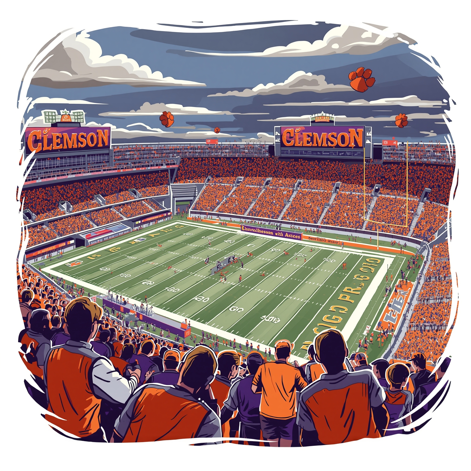 Clemson’s Charleston Classic Win and Bowl Game Drama - painting of Clemson Tigers basketball, football venue