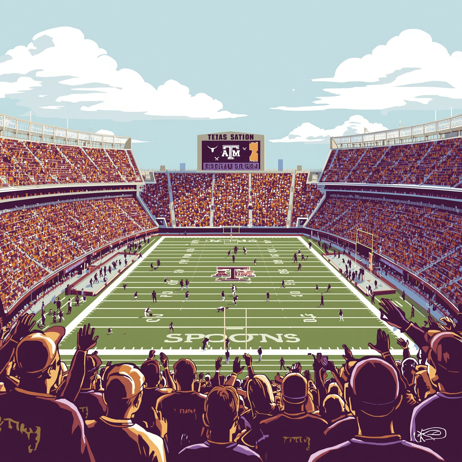 Four Keys to the Aggies-Longhorns Lone Star Showdown - painting of Texas A&M Aggies football venue