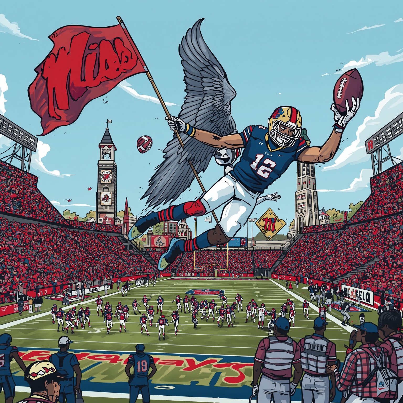 Lane Kiffin: Coaching Chaos, Predictions, and Pleas - painting of Ole Miss Rebels football venue