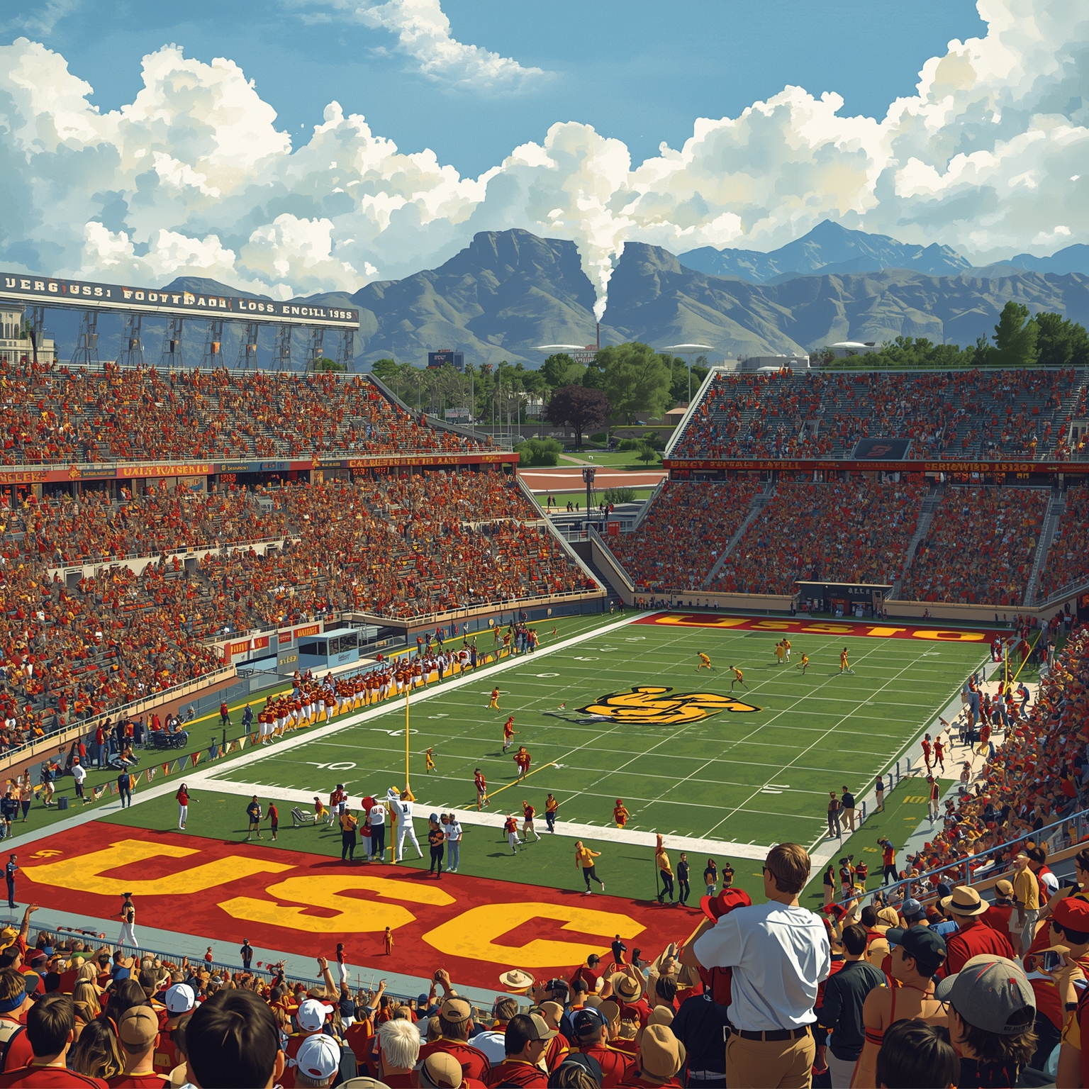 USC Football: Playoffs, Recruits, and Rivalry Stakes - painting of USC Trojans football venue