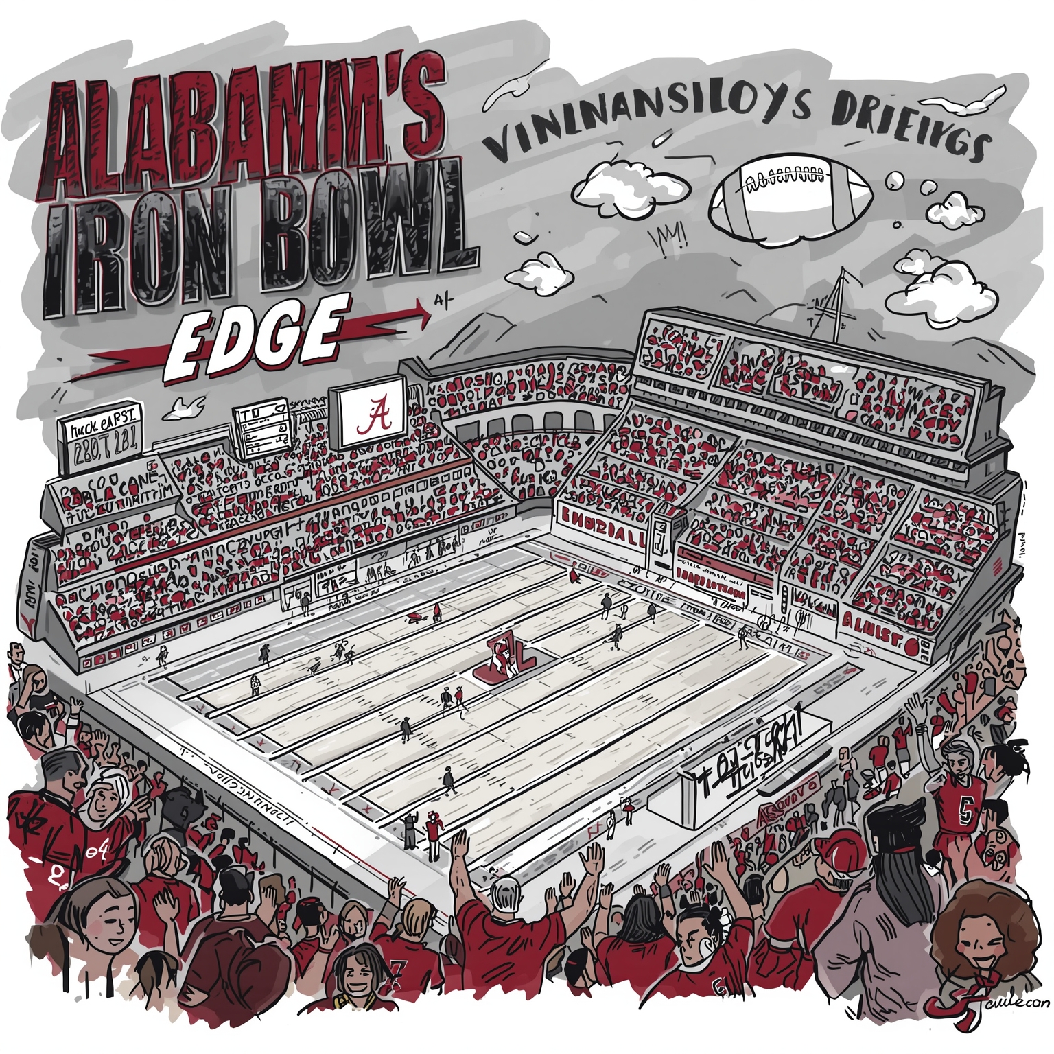 Alabama’s Iron Bowl Edge: Captain Insights & Road Prep - painting of Alabama Crimson Tide football venue