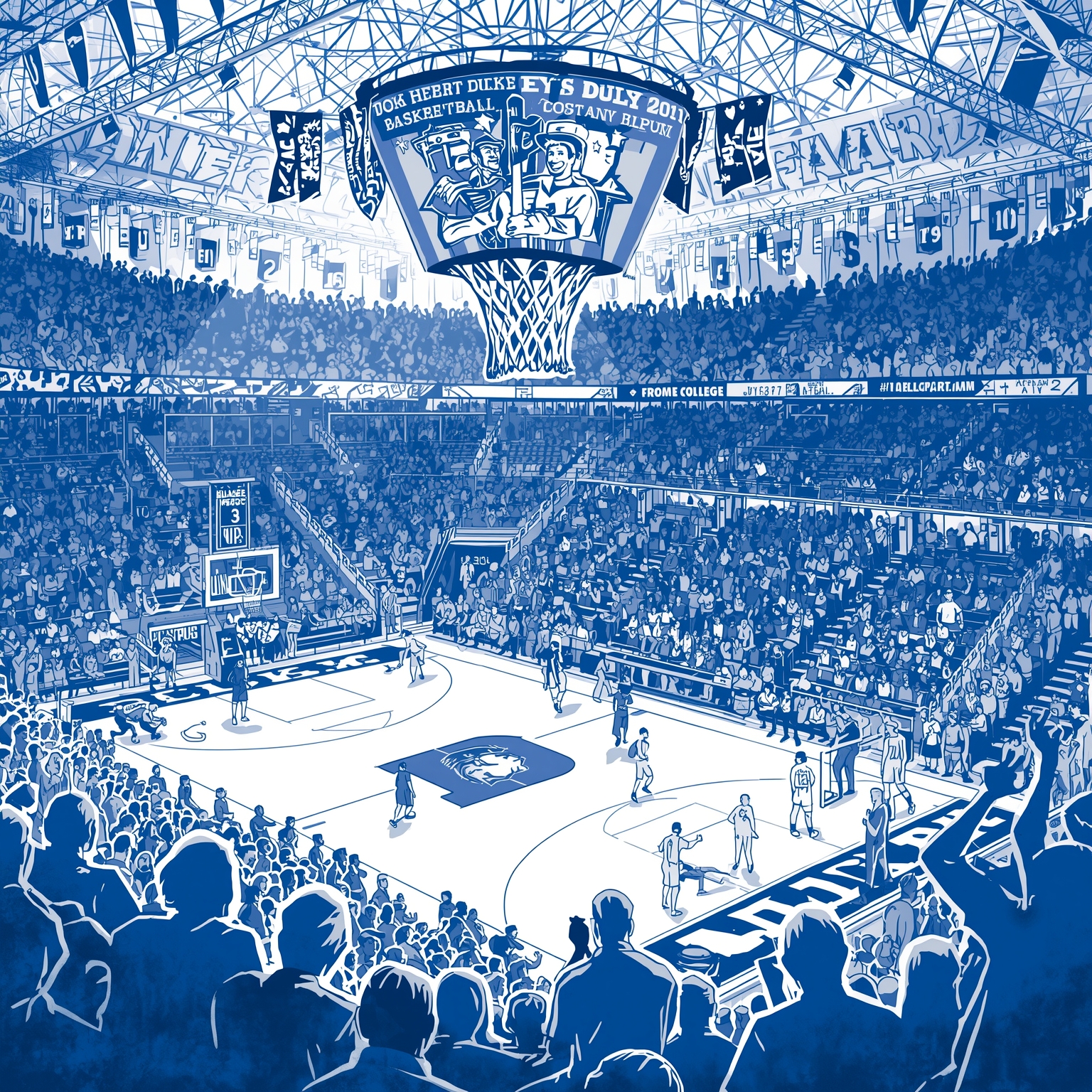 Campus Craze and Court Blaze: Duke’s Twin Tales - painting of Duke Blue Devils basketball, football venue