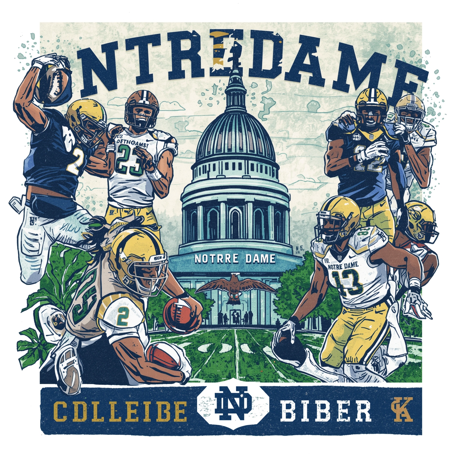 Irish on a Roll: Players Fest Win and Cardinal Face-off - painting of Notre Dame Fighting Irish football,basketball venue