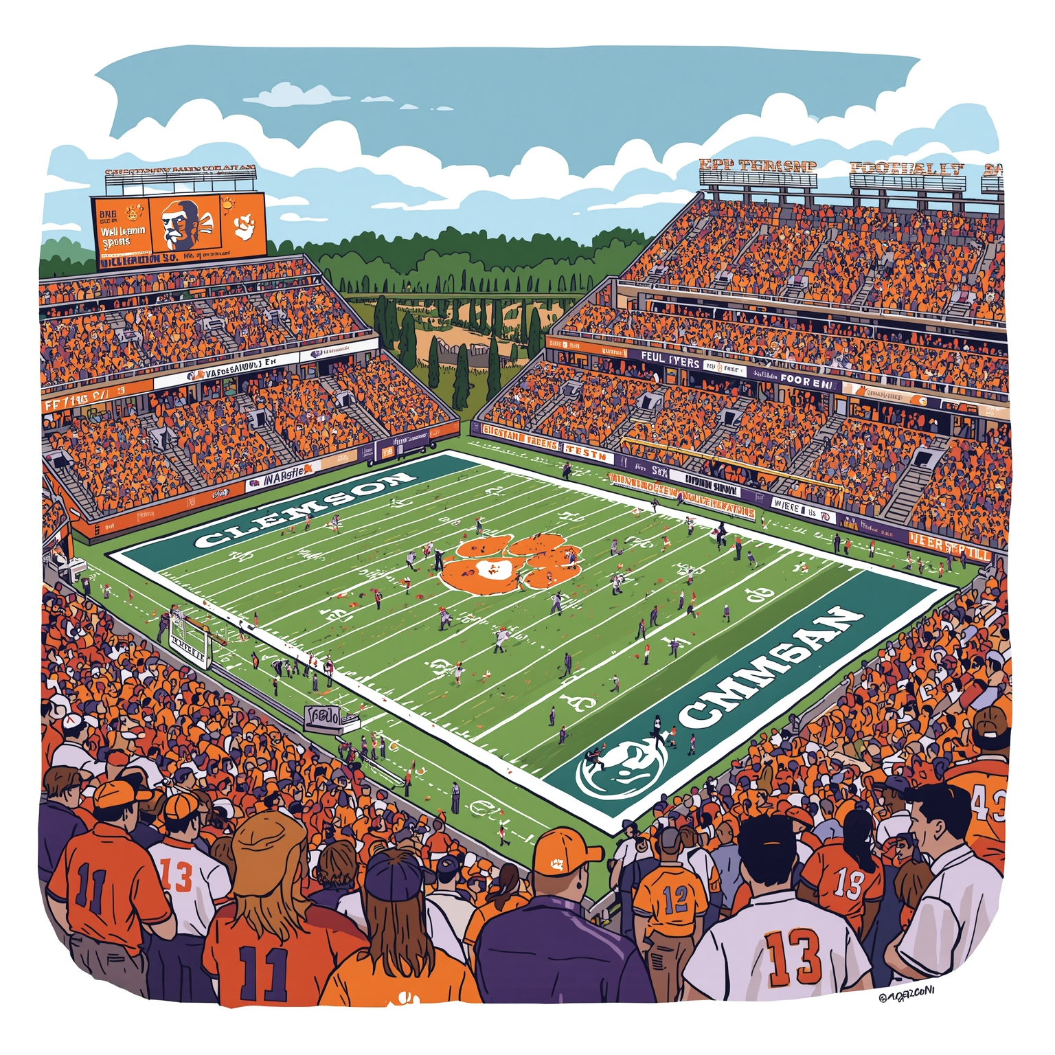 Rivalry Renewed: Tigers Roar, Alumni Score NFL Spots - painting of Clemson Tigers football venue
